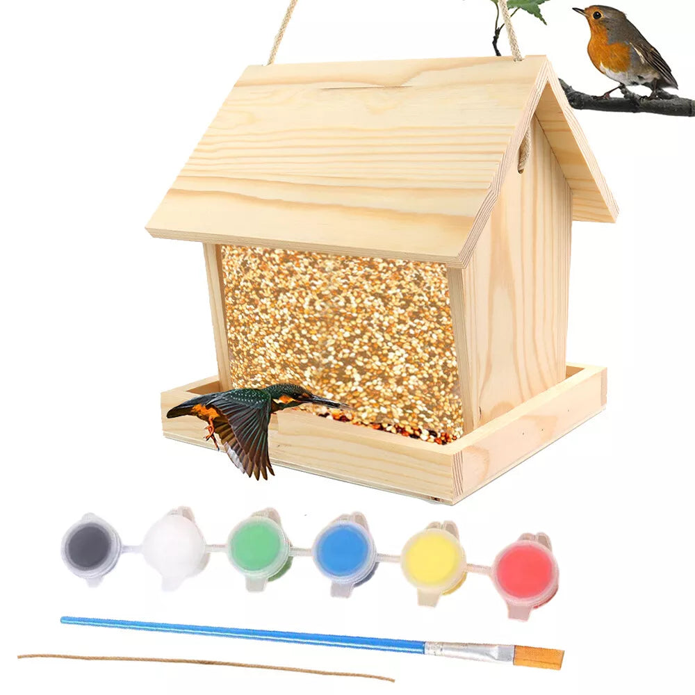 Kitcheniva Hanging Farmhouse Wooden Bird Feeder With DIY Paint