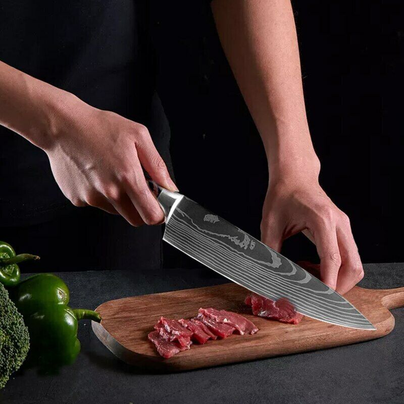 Kitcheniva 3-Pcs Stainless Steel Kitchen Knives Set Japanese Damascus Style