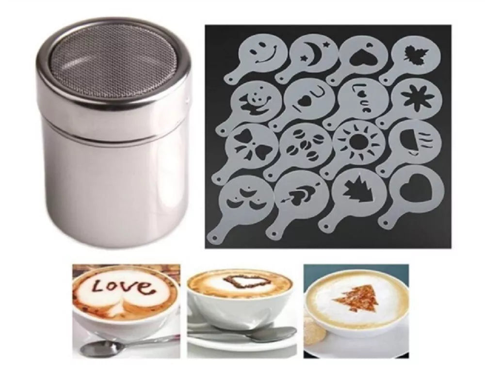Kitcheniva 16 Coffee Stencils & Powder Shakers Set