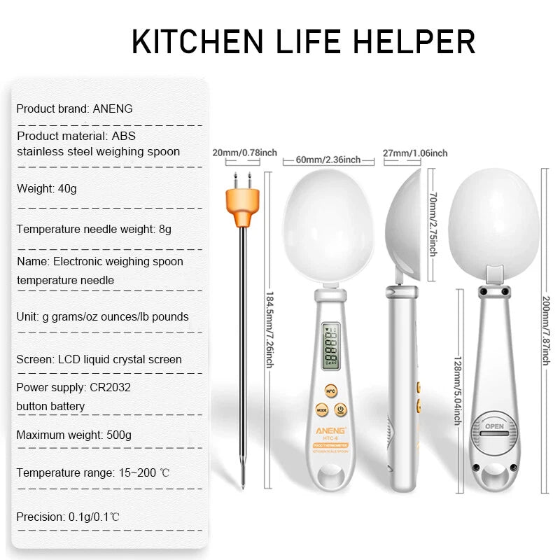 Kitcheniva 2 in 1 Electronic Kitchen Scale Thermometer LCD Display Digital Measuring Spoon