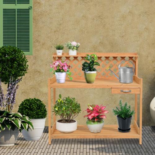 Kitcheniva Wood Outdoor Potting Bench with Storage Shelf