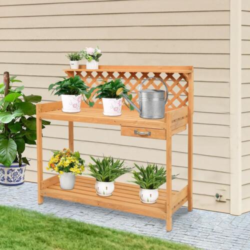 Kitcheniva Wood Outdoor Potting Bench with Storage Shelf