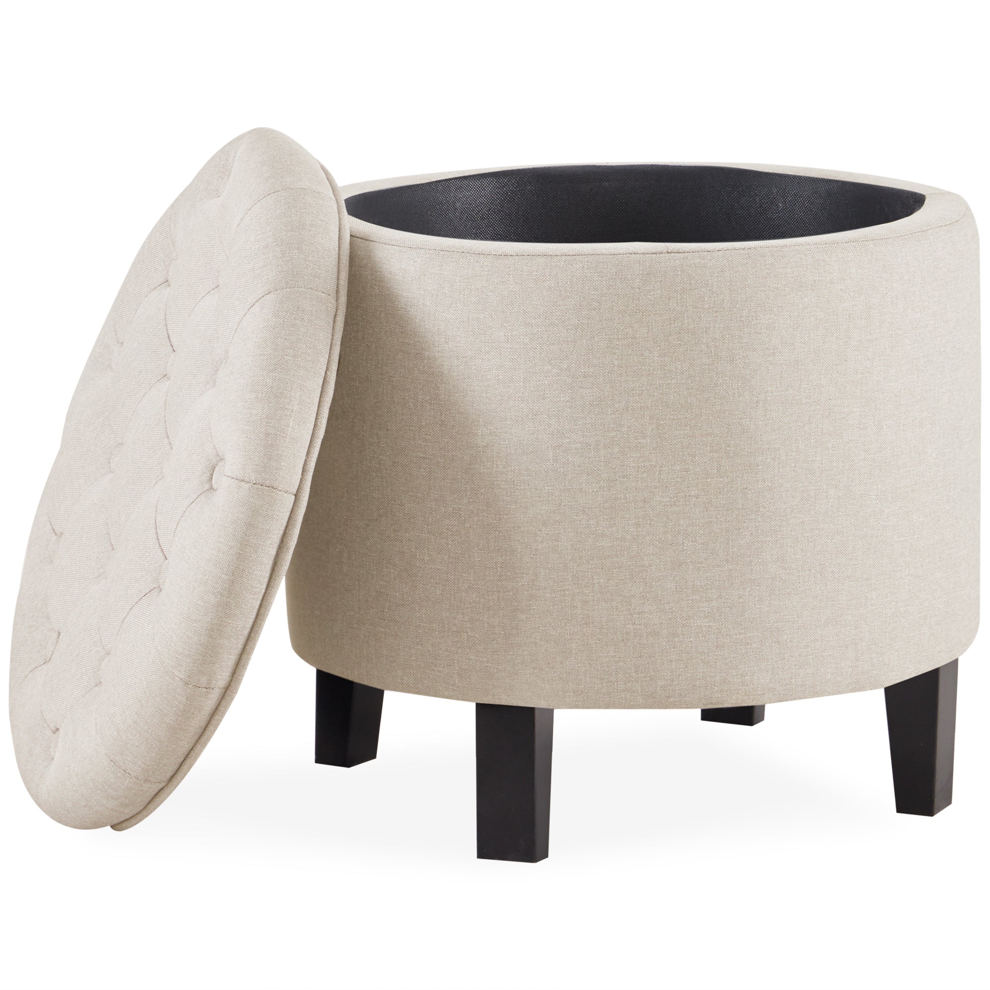 Elegant Linen/Velvet Tufted Button Ottoman