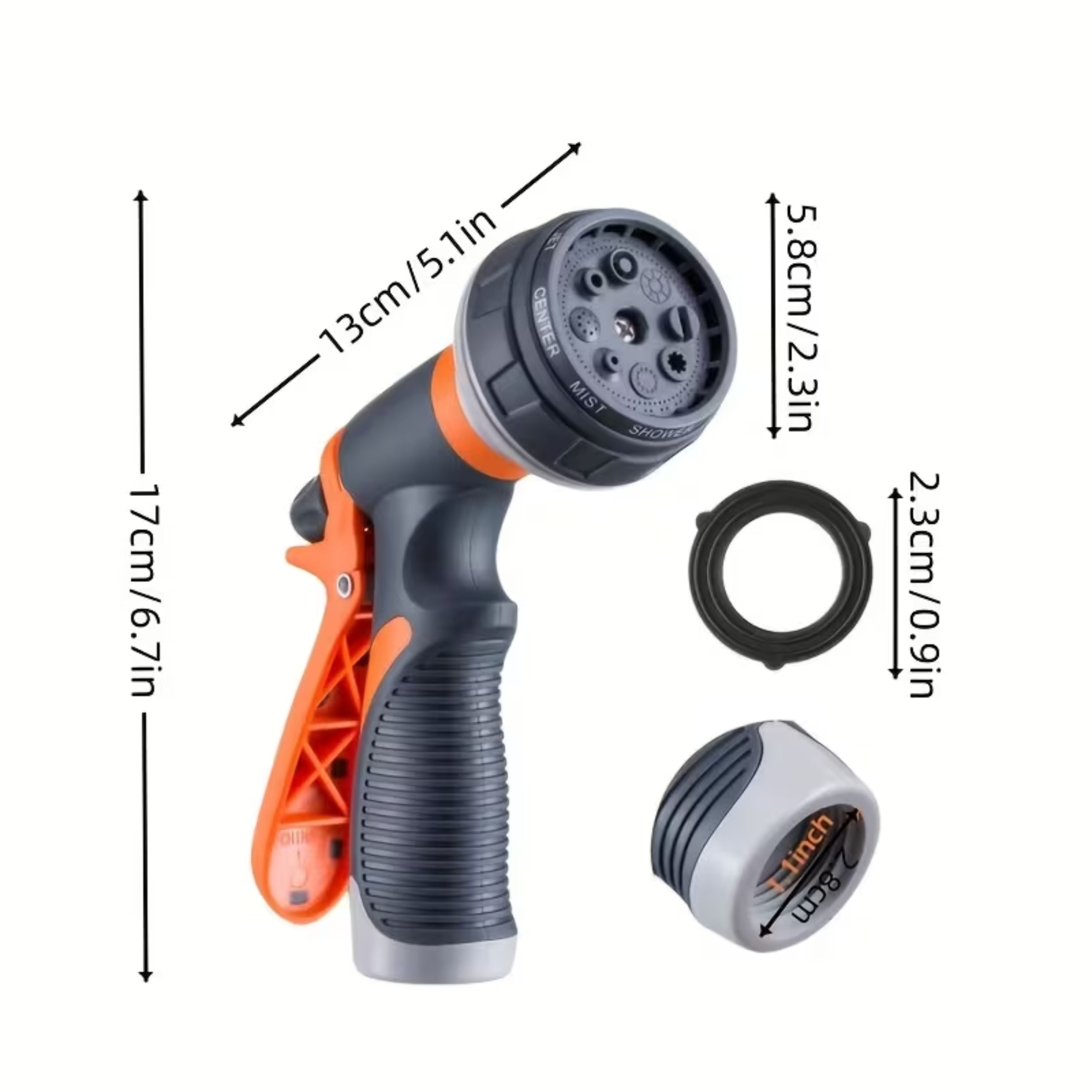 Kitcheniva Heavy-Duty Anti-Slip Hose Nozzle with 8 Adjustable Watering Patterns