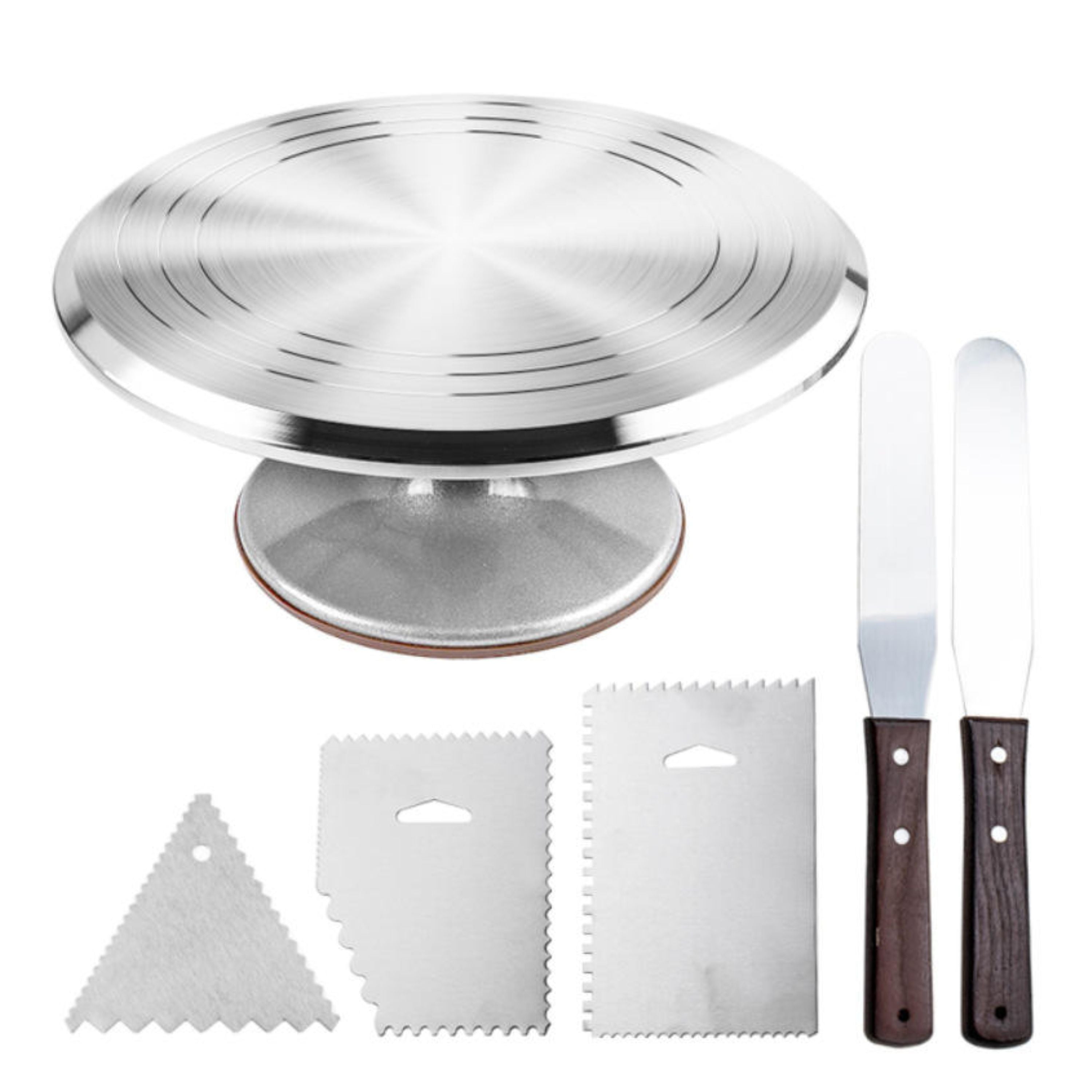 Kitcheniva 12" Aluminum Alloy Revolving Cake Decorating Turntable Stand Set with Cake Icing Smoothers & Scrapers - 360 Rotation for Simple Operations