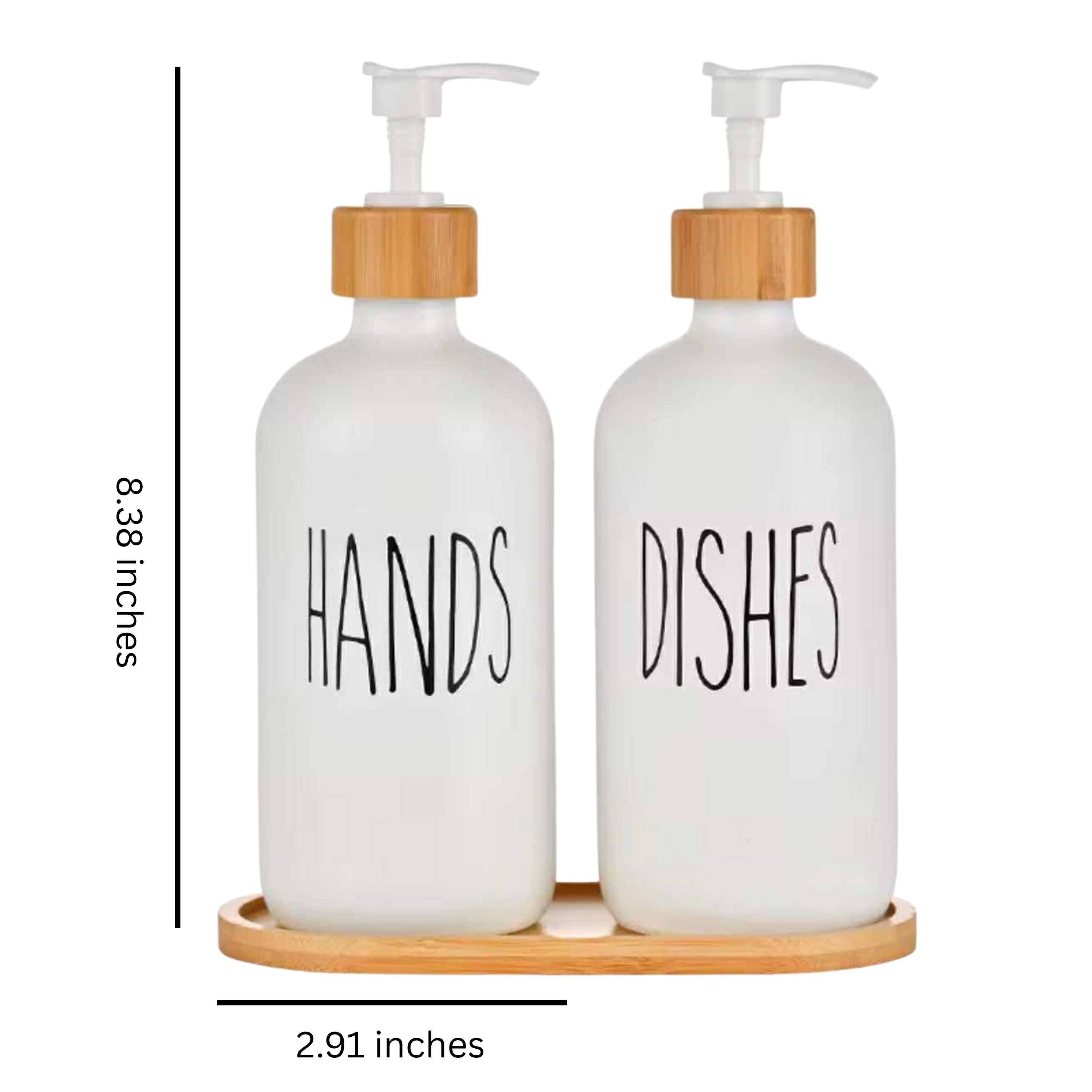 Kitcheniva Glass Soap Dispenser Set with Bamboo Tray - For Bathroom and Kitchen, White