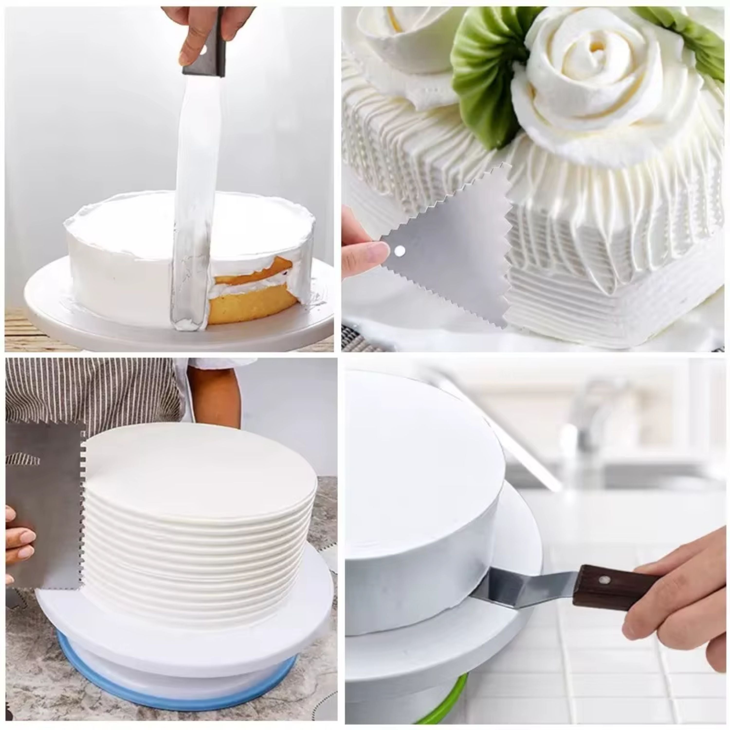 Kitcheniva 12" Aluminum Alloy Revolving Cake Decorating Turntable Stand Set with Cake Icing Smoothers & Scrapers - 360 Rotation for Simple Operations