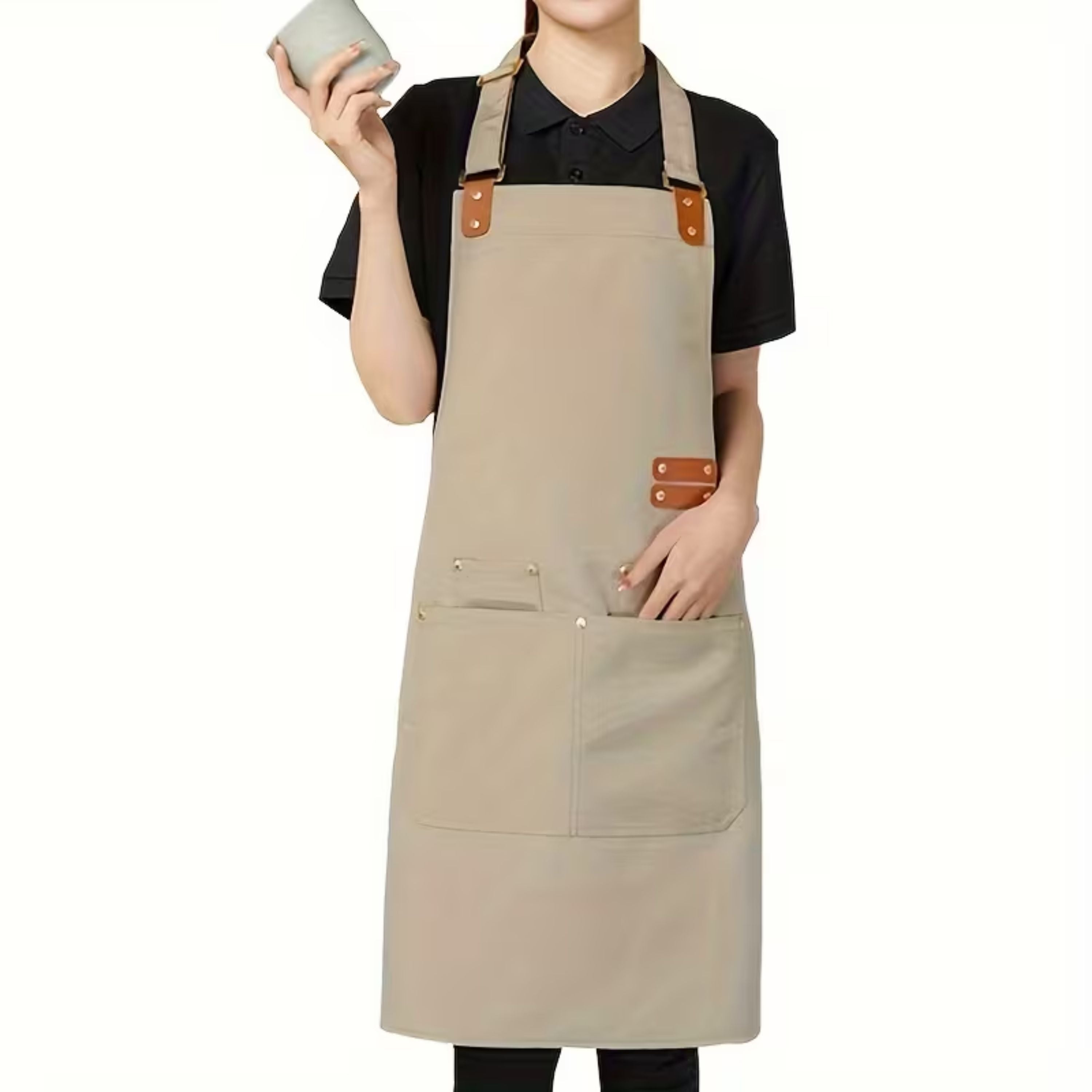Kitcheniva Premium Canvas Apron, Khaki - For Cooking, Working, Arts & Crafts