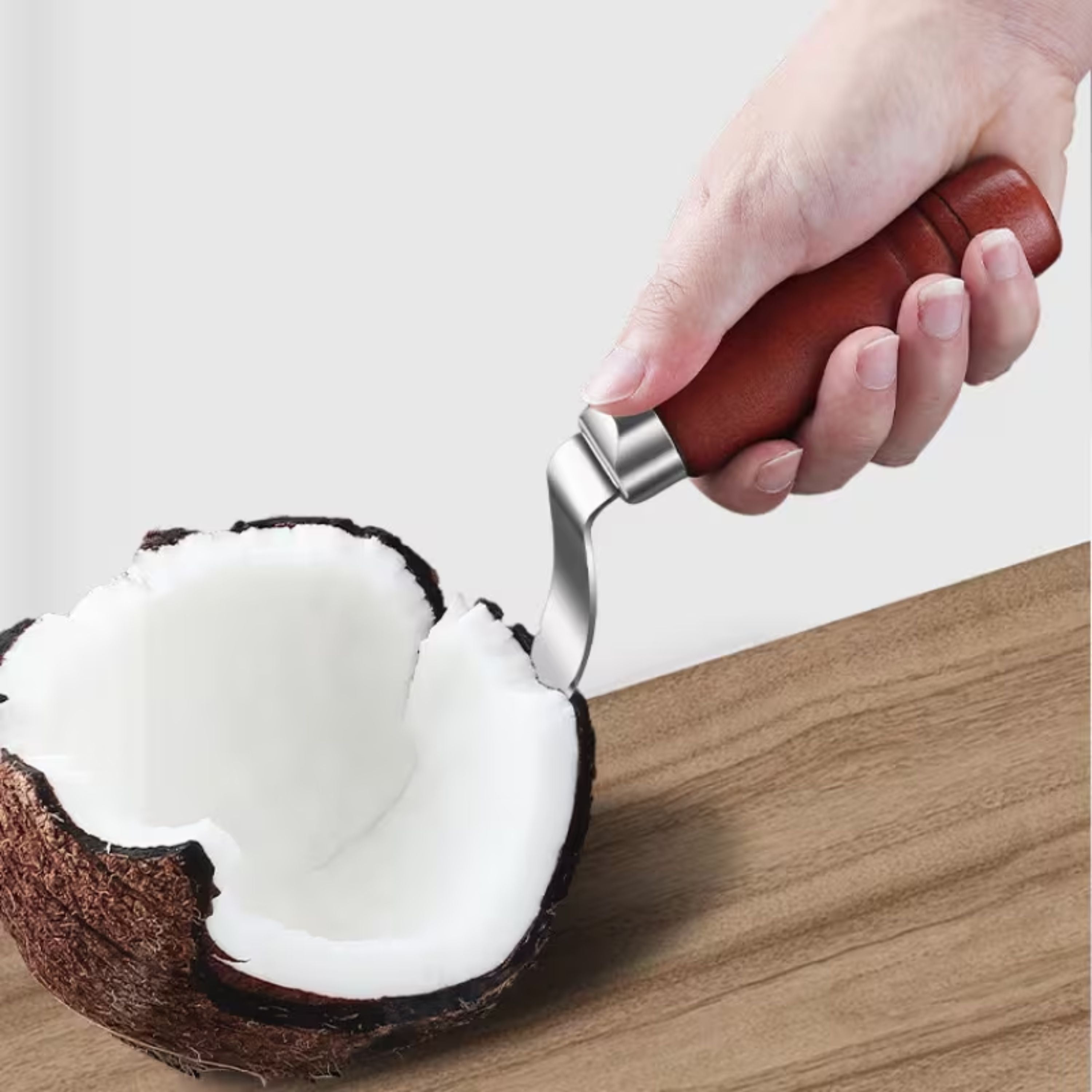 Kitcheniva Stainless Steel Coconut Meat Stripping Tool with Wooden Handle