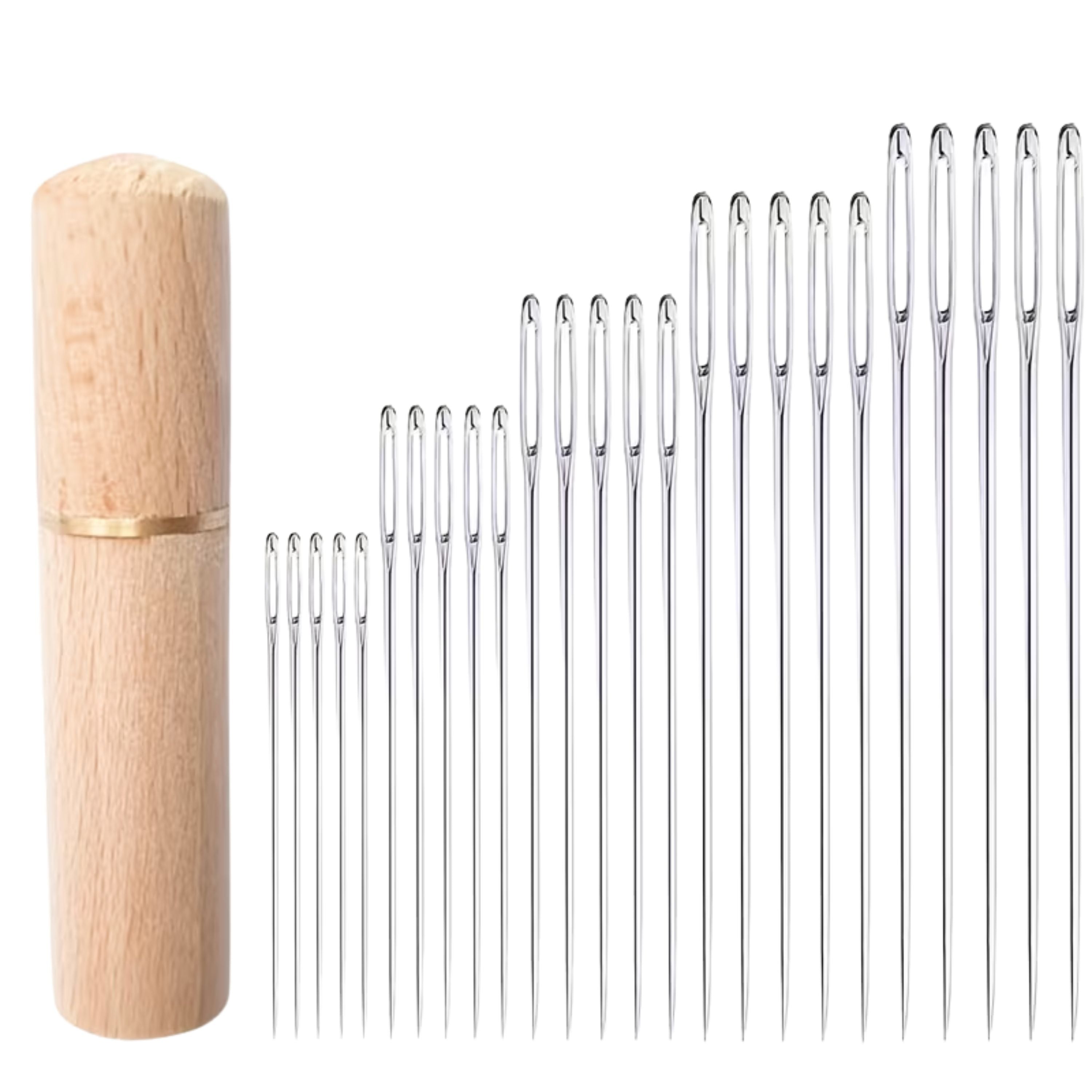 Kitcheniva Large Eye Sewing Needles with Wooden Case 25 Pcs