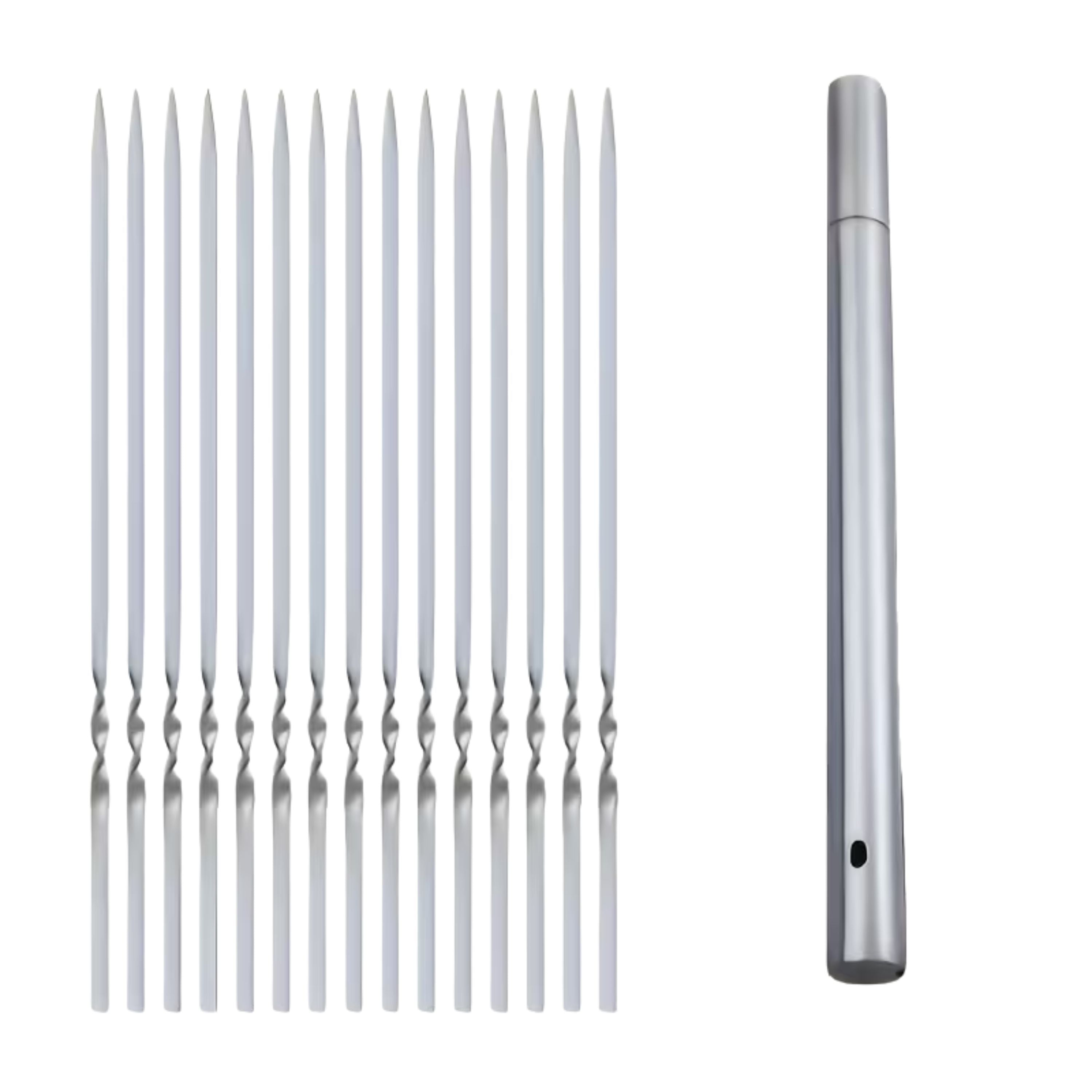Kitcheniva 13" Durable Stainless Steel BBQ Skewers with Storage Tube 20 Pcs - Ideal for Meats, Vegetables, Marshmallows