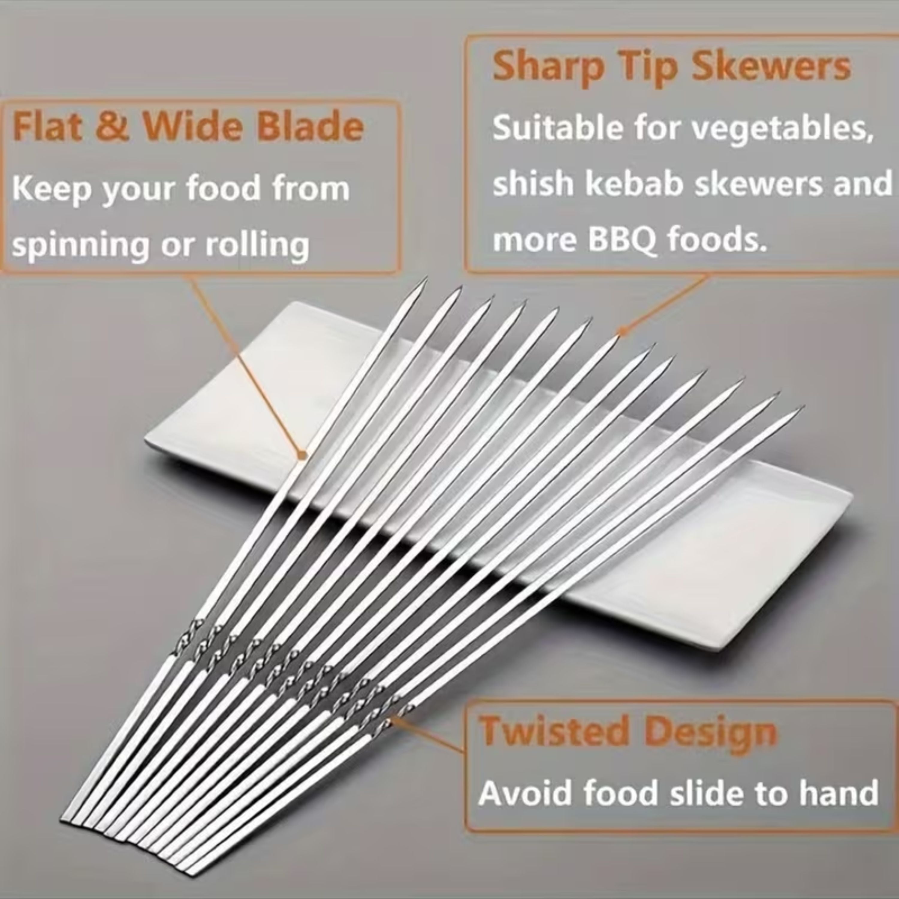 Kitcheniva 13" Durable Stainless Steel BBQ Skewers with Storage Tube 20 Pcs - Ideal for Meats, Vegetables, Marshmallows