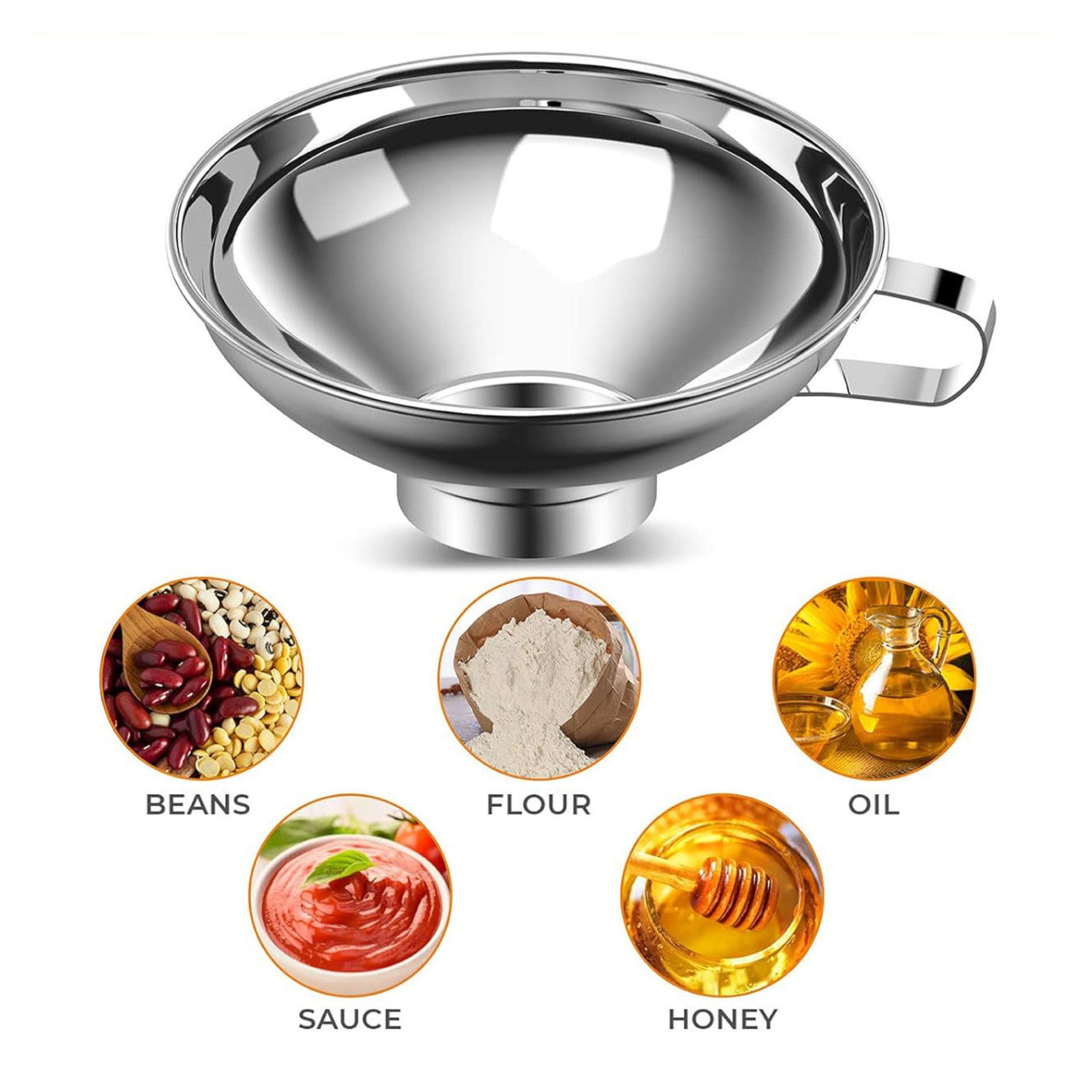 Kitcheniva Stainless Wide Mouth Canning Funnel Set with Handle 2 Pcs - Large Size (5.8"), Small Size (4.1")
