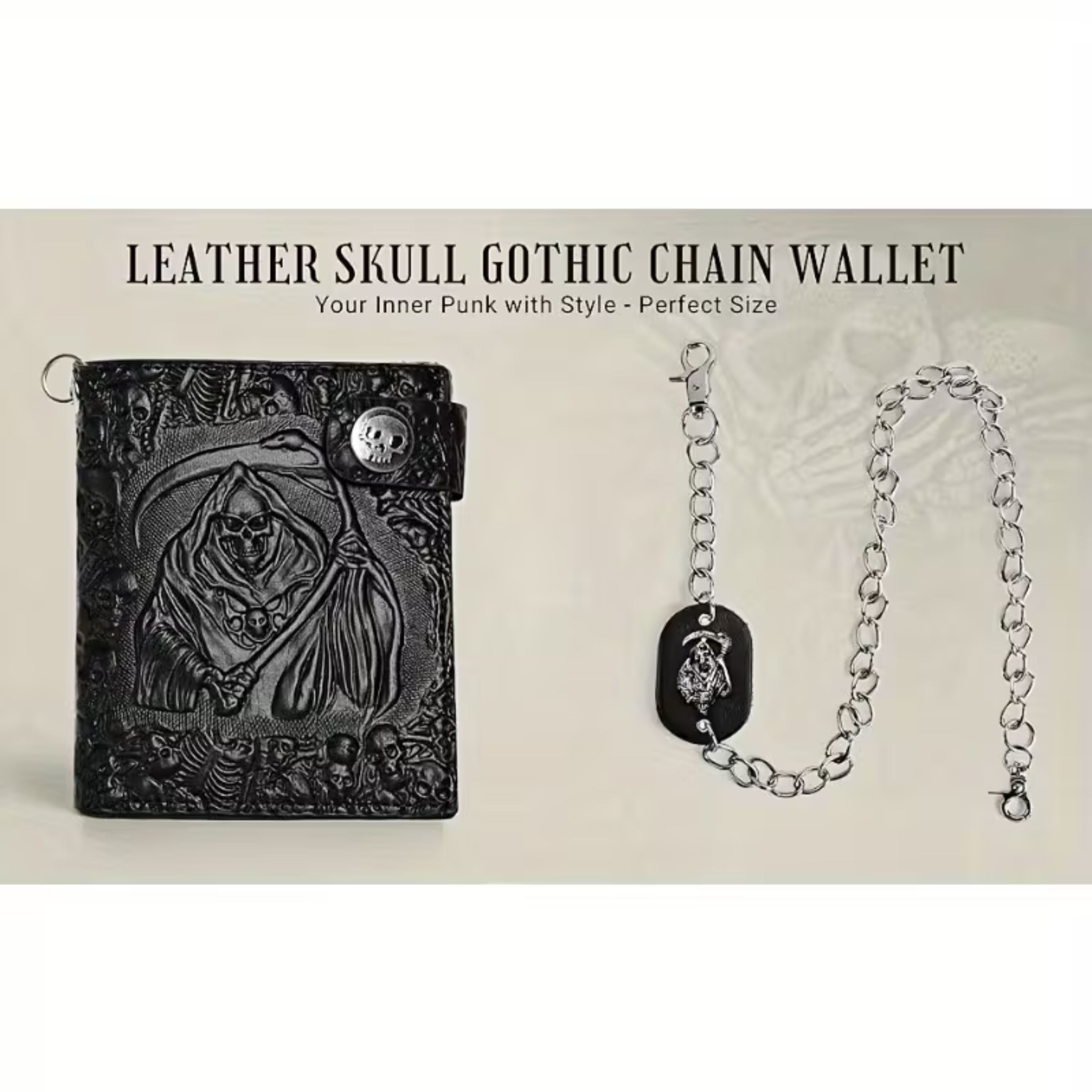 Kitcheniva PU Leather Gothic Reaper Wallet with Chain