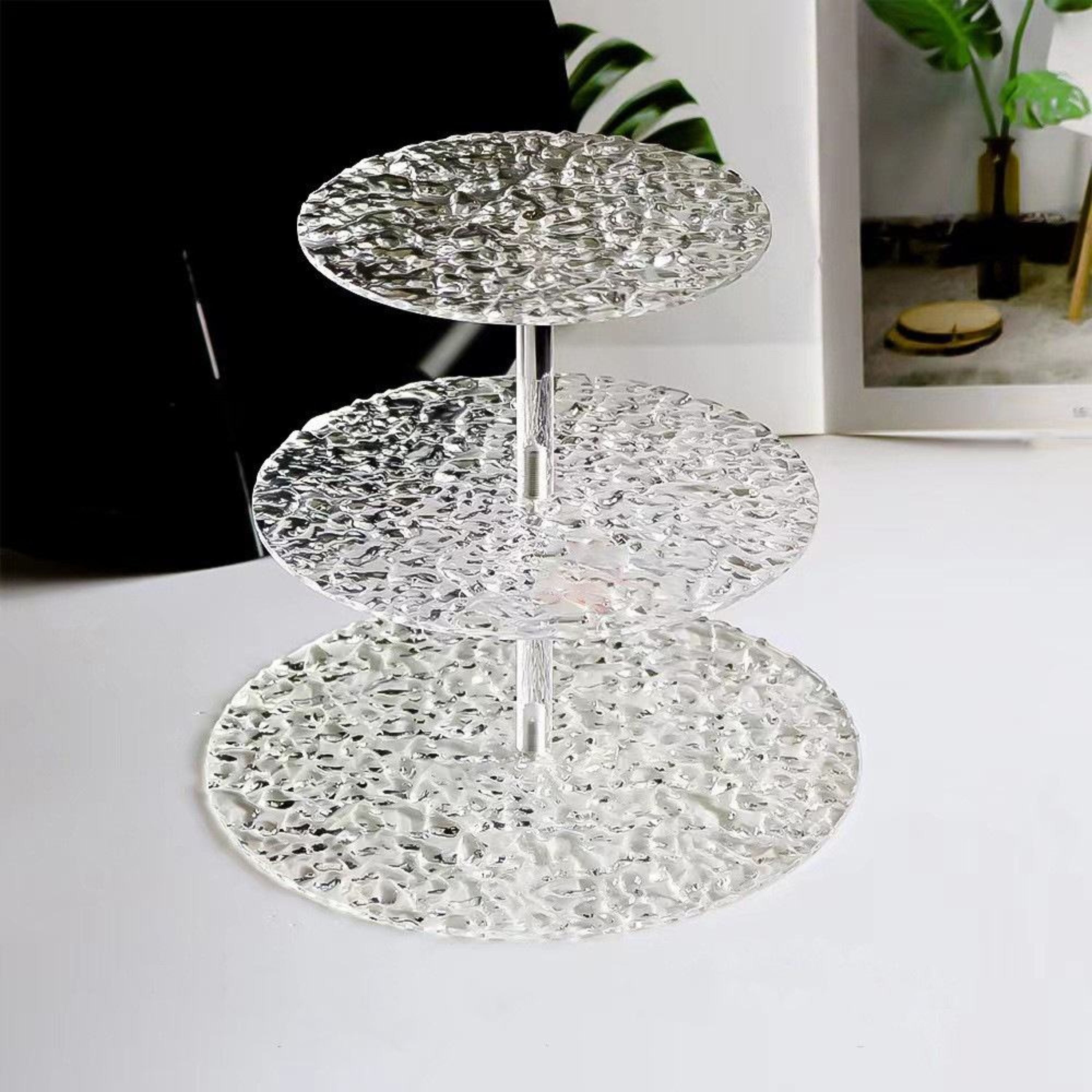 Kitcheniva Acrylic 3 Tier Dessert Cupcake Stand, Water Ripple Design