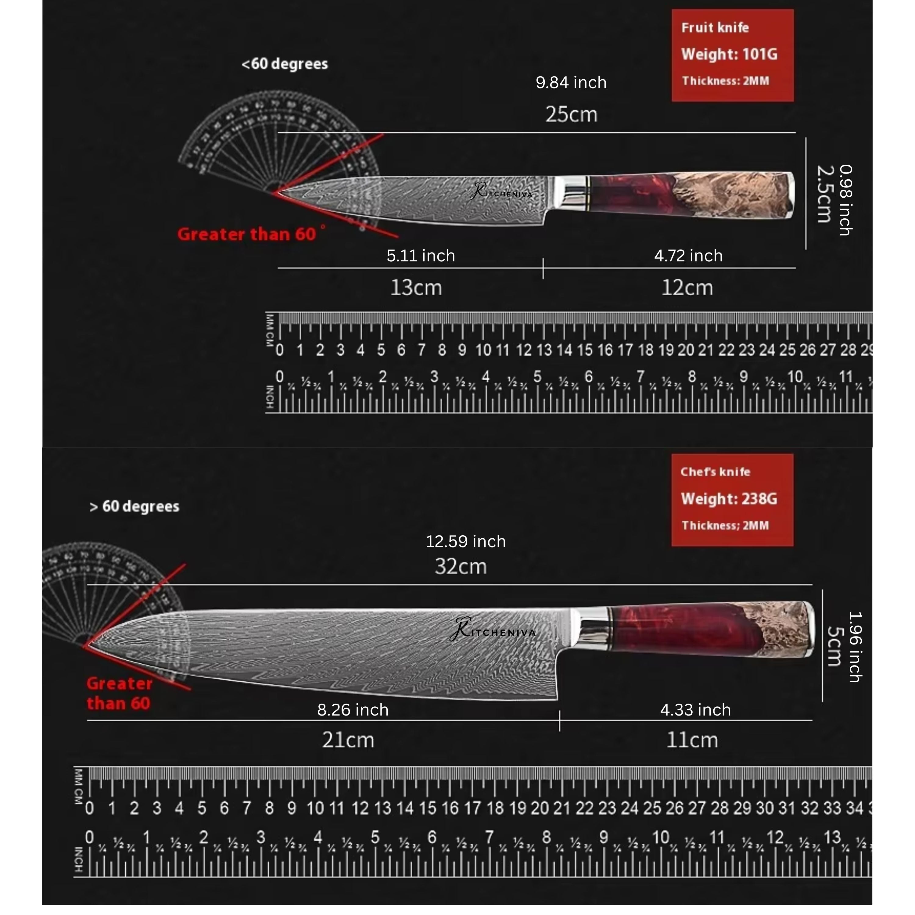 Kitcheniva 6-Piece VG10 Core 67 Layer Damascus Steel Japanese Style Knife Set with Wood Resin Handle
