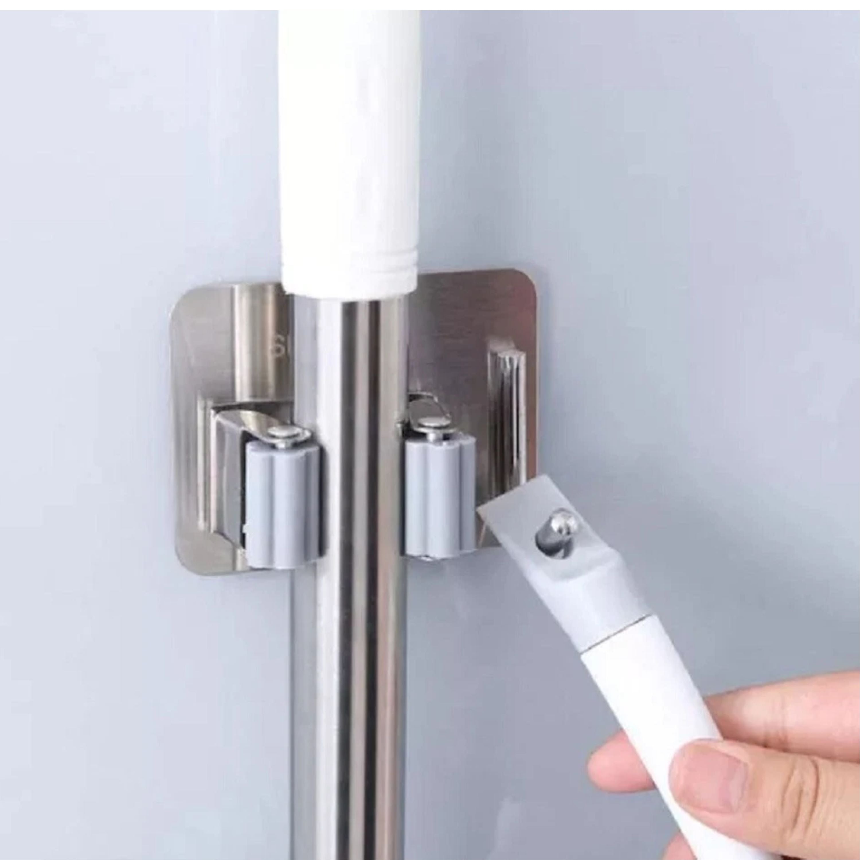 Kitcheniva Stainless Steel Mop & Broom Holder Set 4 Pcs