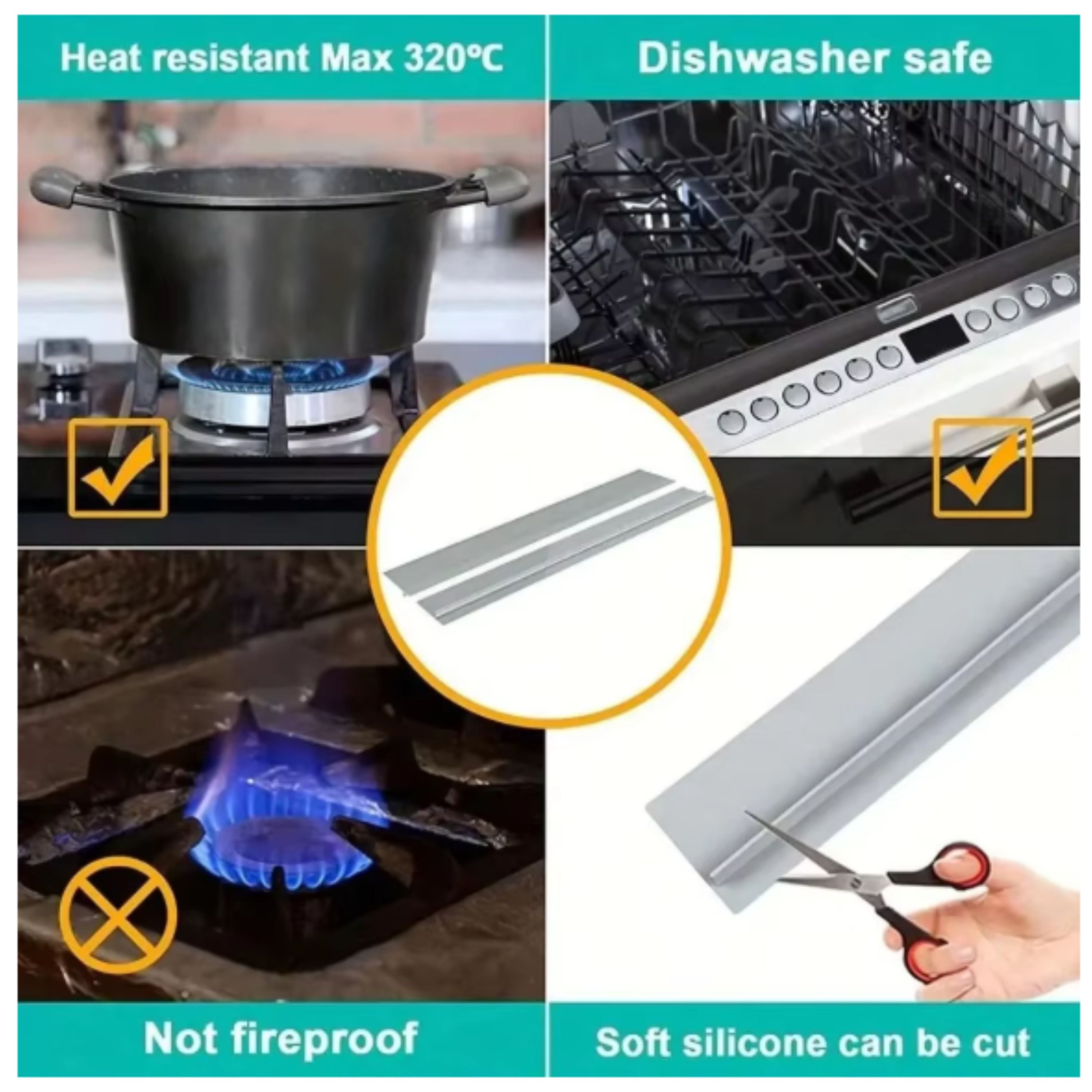 Silicon Gap Sealing Strip for Kitchen Stove 2 Pcs White