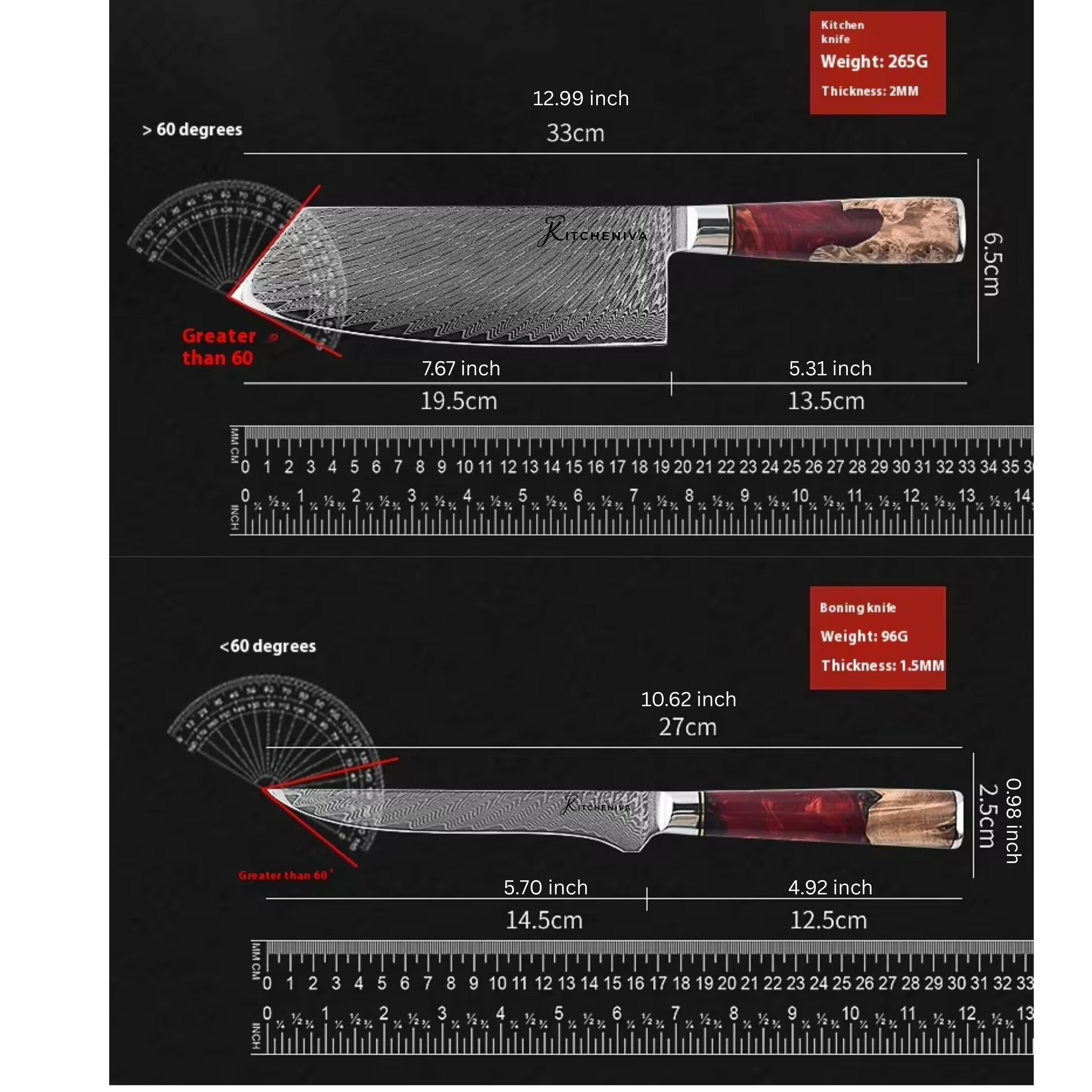 Kitcheniva 6-Piece VG10 Core 67 Layer Damascus Steel Japanese Style Knife Set with Wood Resin Handle