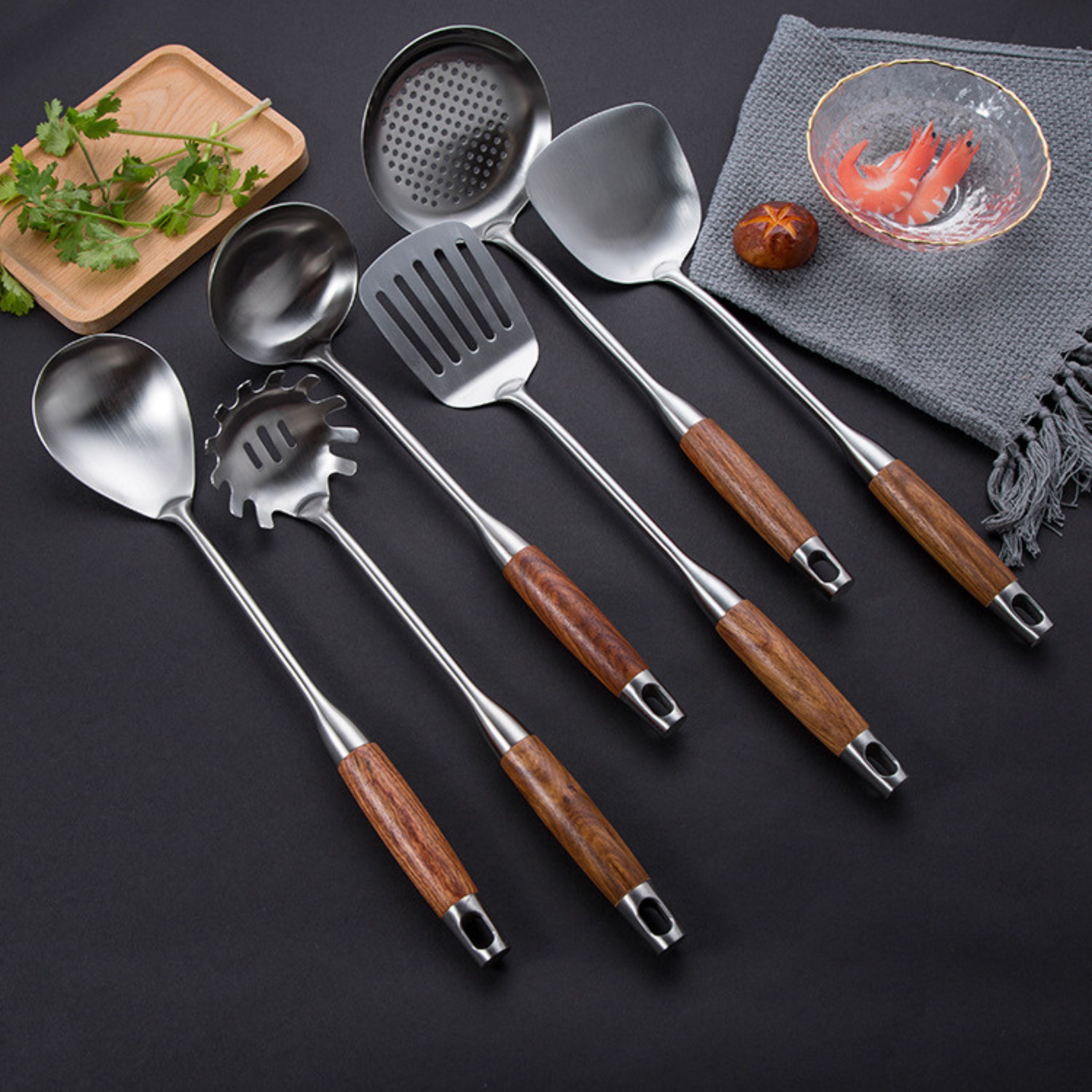 Kitcheniva 6-Piece Stainless Steel Essential Kitchen Utensil Set with Wooden Handles