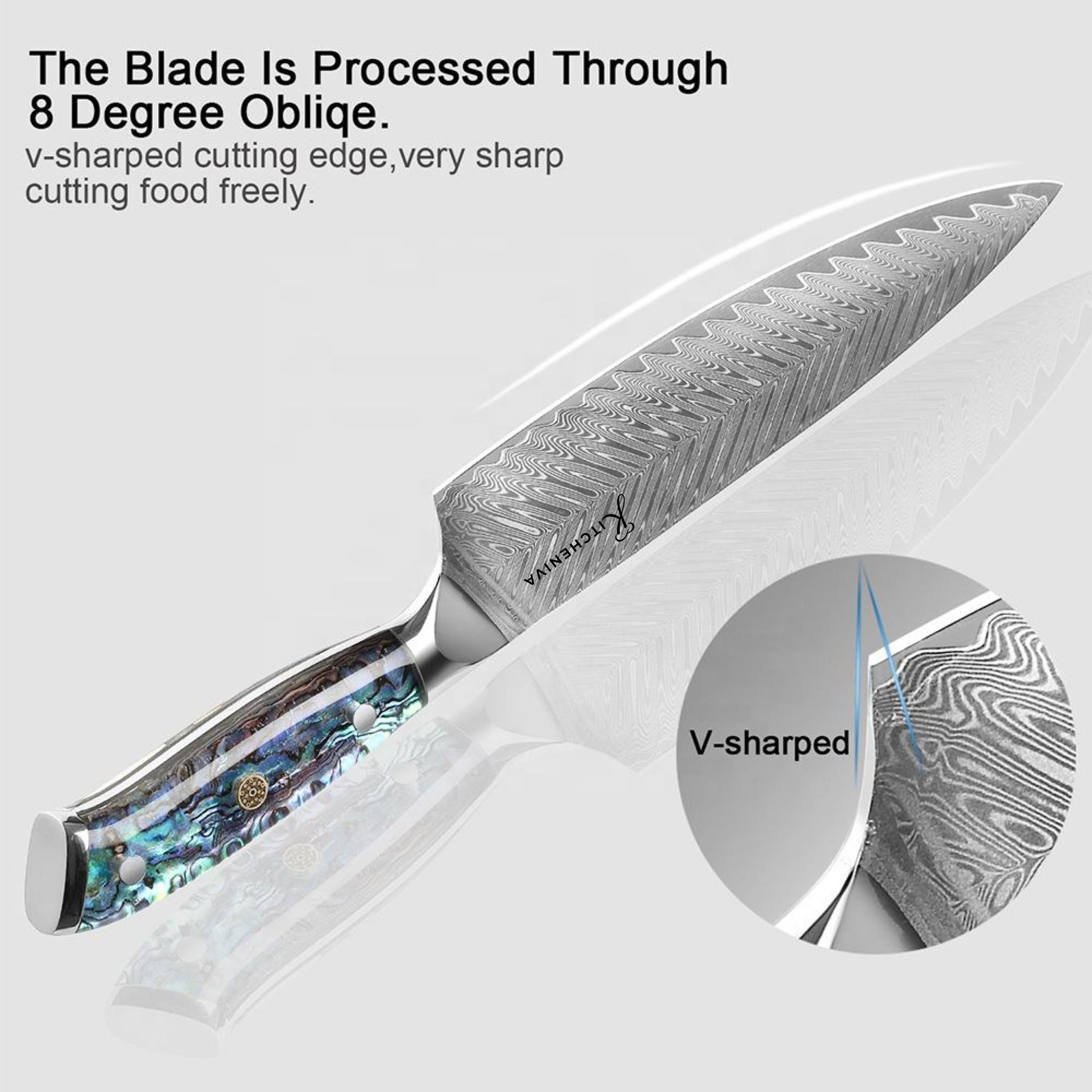 Kitcheniva 4-Piece VG10 Core 67 Layer Damascus Steel Knife Set with Abalone Shell Resin Handle