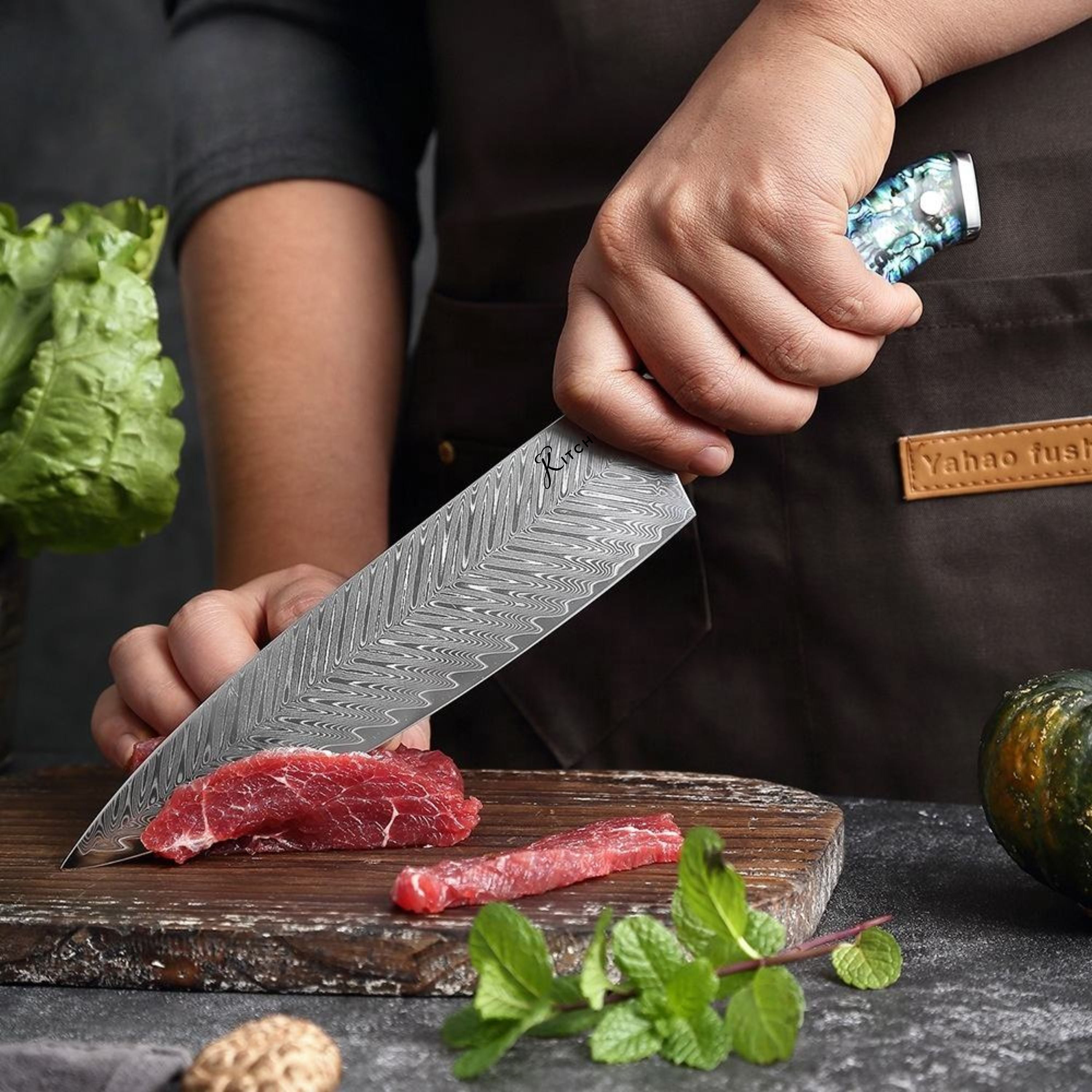 Kitcheniva 4-Piece VG10 Core 67 Layer Damascus Steel Knife Set with Abalone Shell Resin Handle