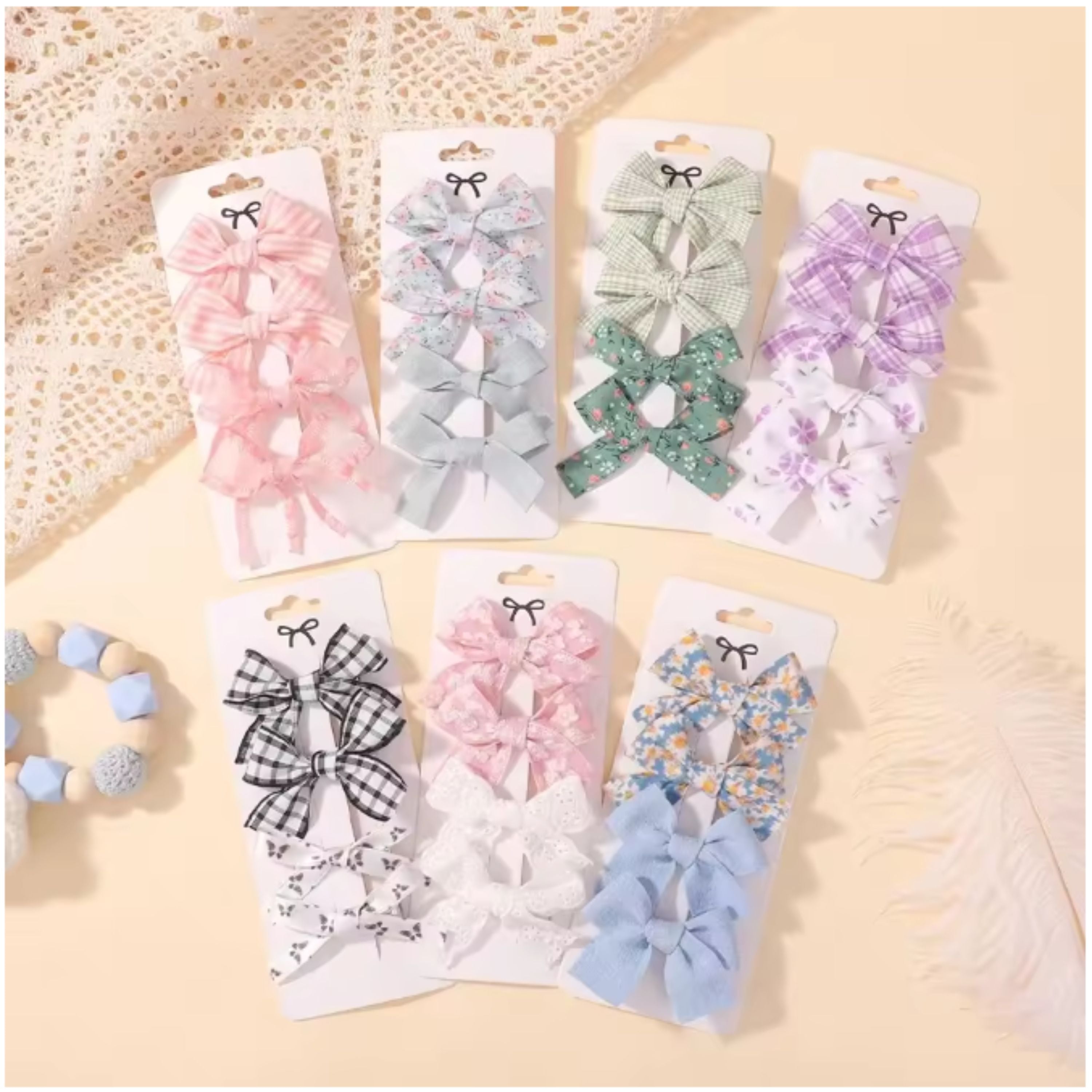 Kitcheniva Children's Bow Hair Clips 4 Pcs - Pink Striped & Lace Design