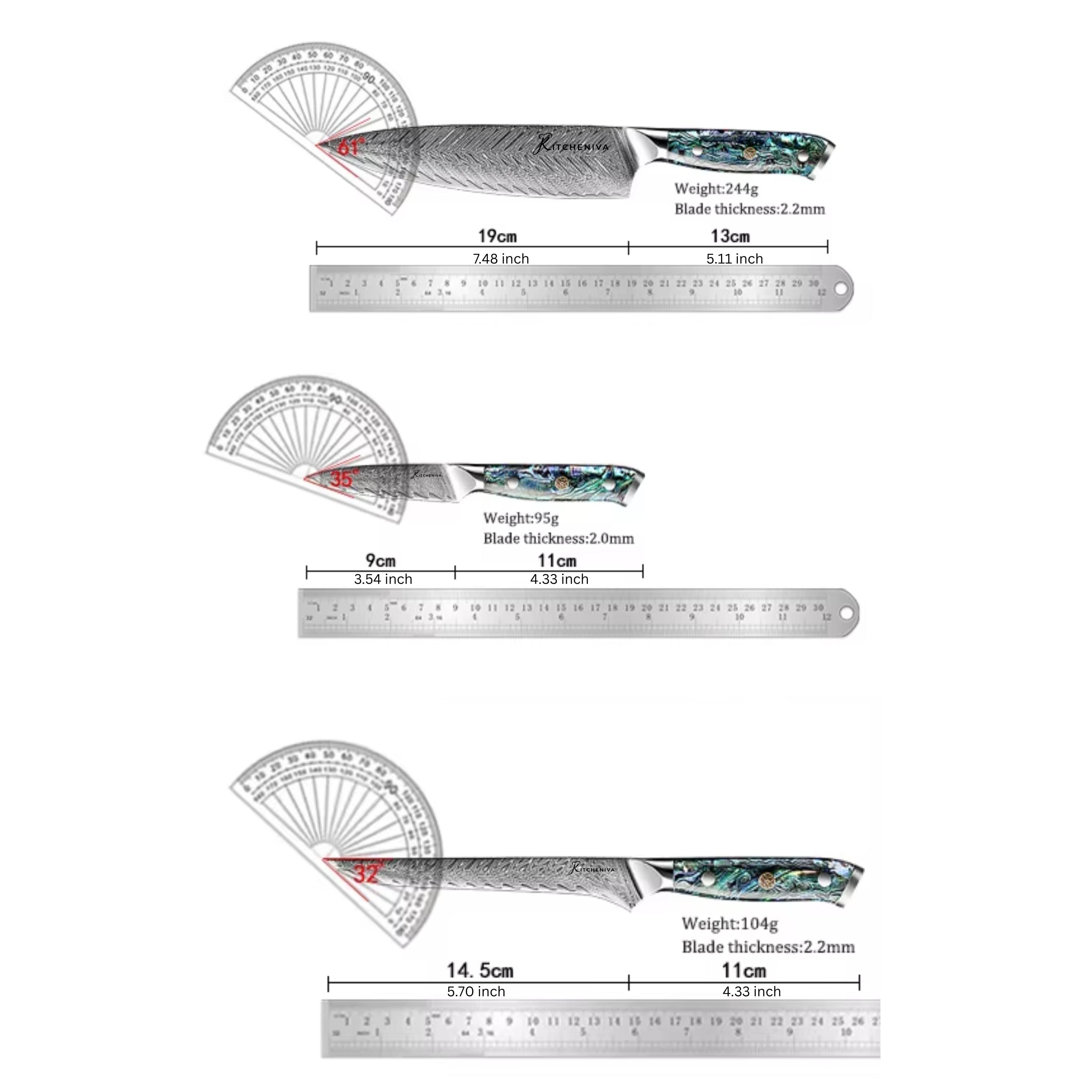 Kitcheniva 4-Piece VG10 Core 67 Layer Damascus Steel Knife Set with Abalone Shell Resin Handle