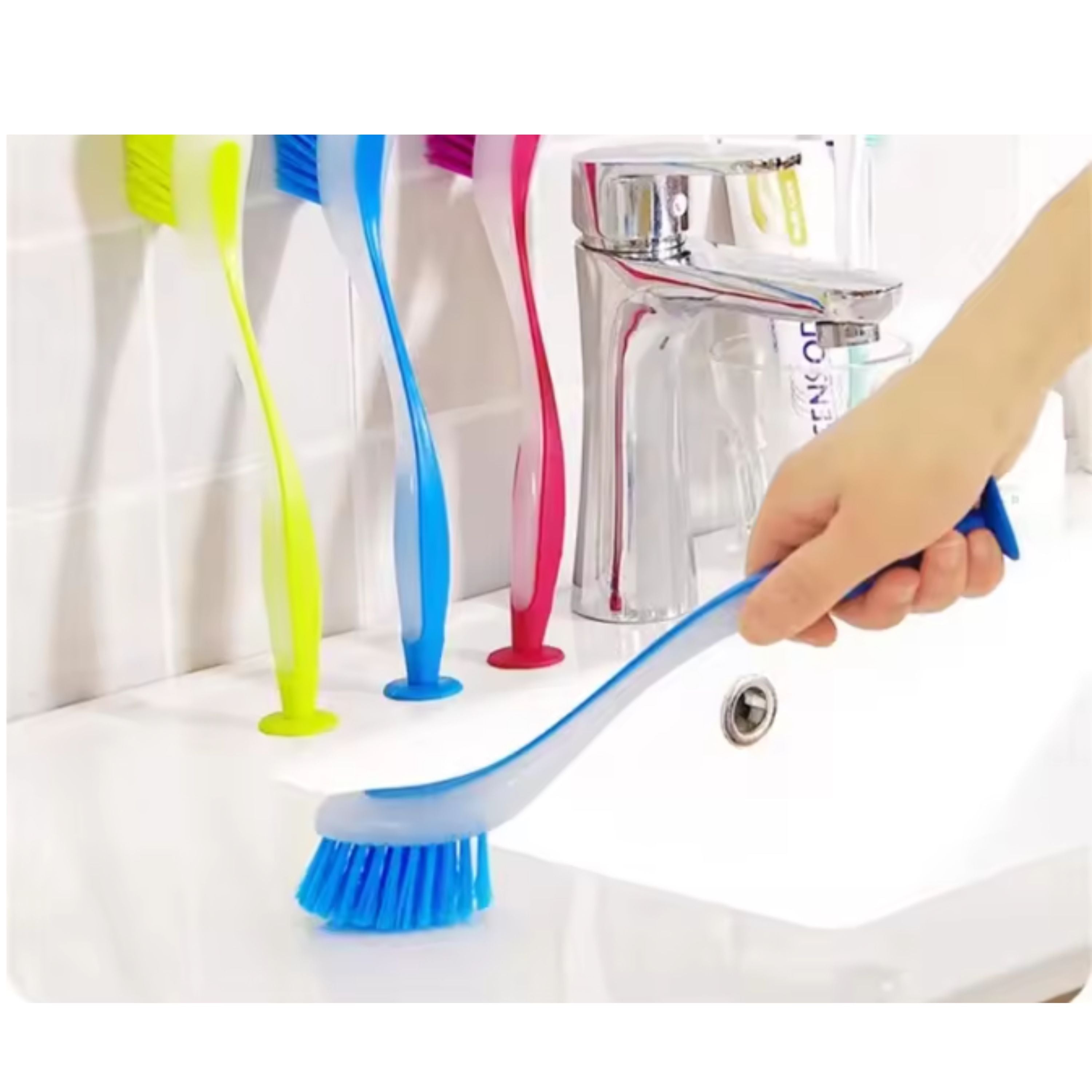 Kitcheniva Durable Dishwashing Brush with Suction Cups– Heavy-Duty Kitchen Scrubber for Pots, Pans, & Sink