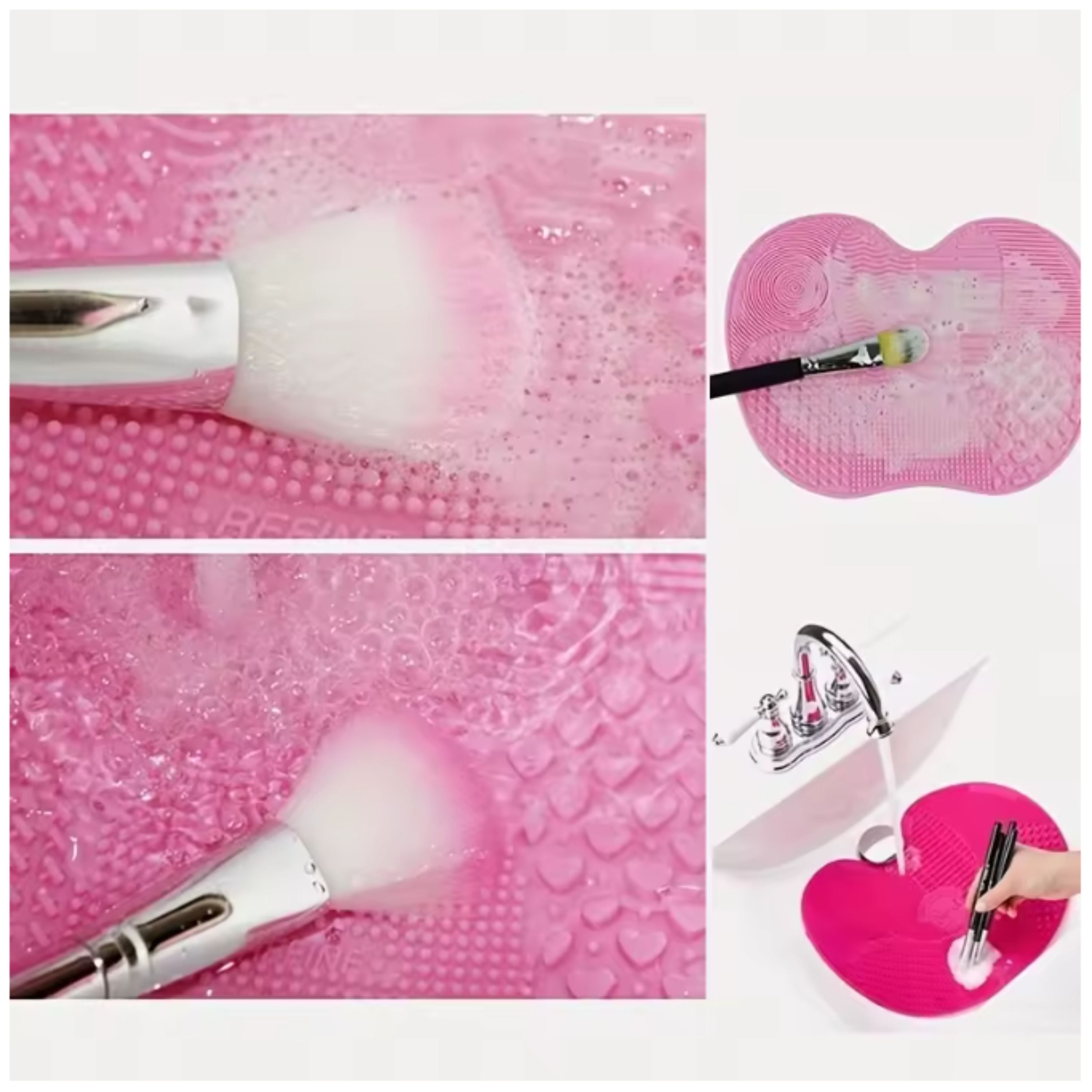 Apple Shape Makeup Brush Cleaning Mat Pad with Suction Cups Pink 1 Pc