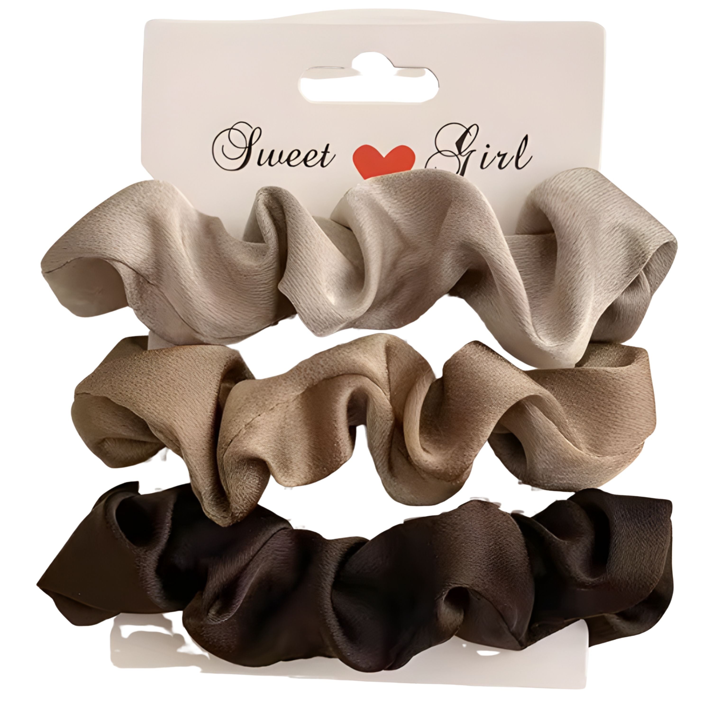 Kitcheniva Silky Satin Scrunchies 3 Pcs - Beige, Light Brown, Brown