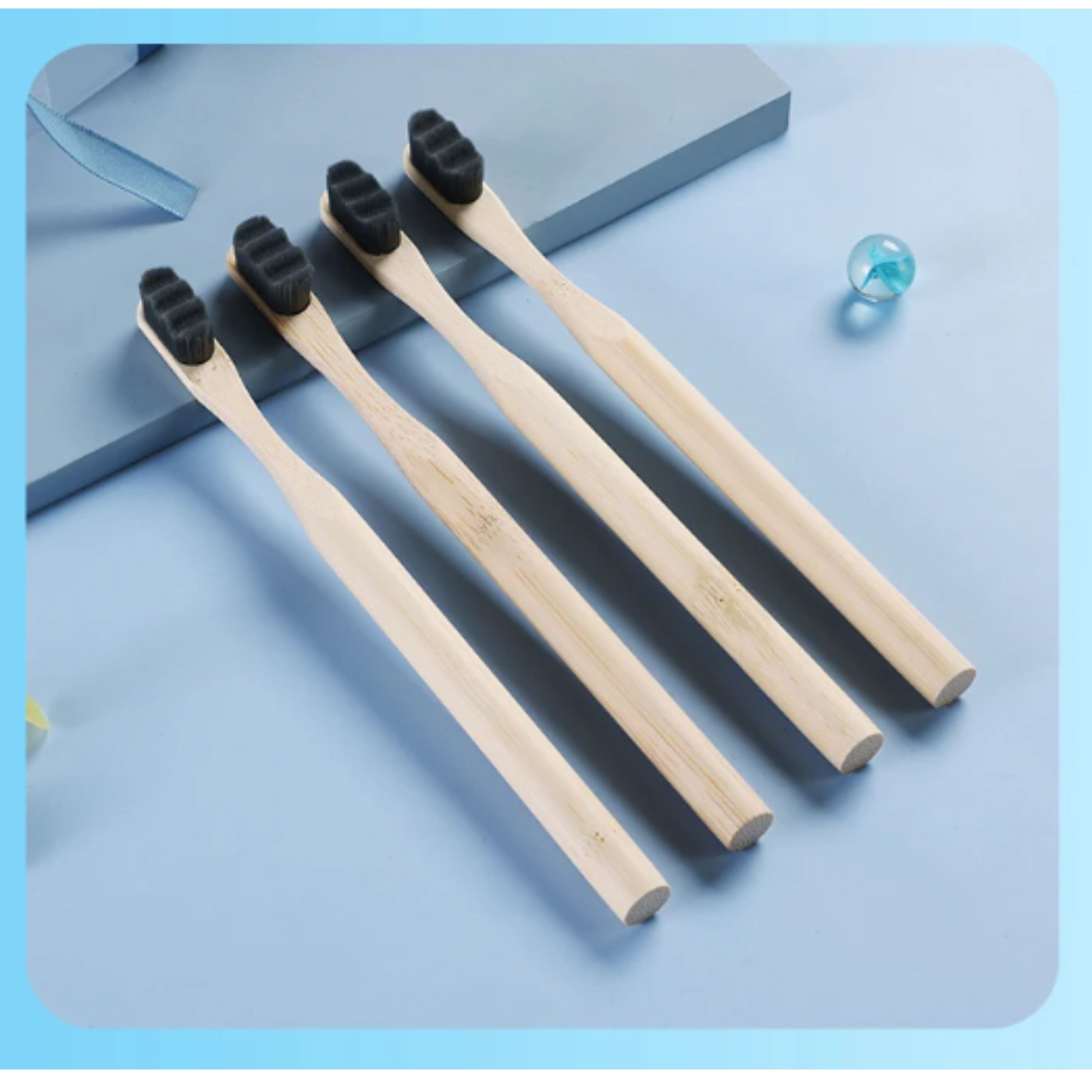 Kitcheniva 4 Pack Premium Natural Bamboo Toothbrush with Soft Bristles – Eco-Friendly & Biodegradable