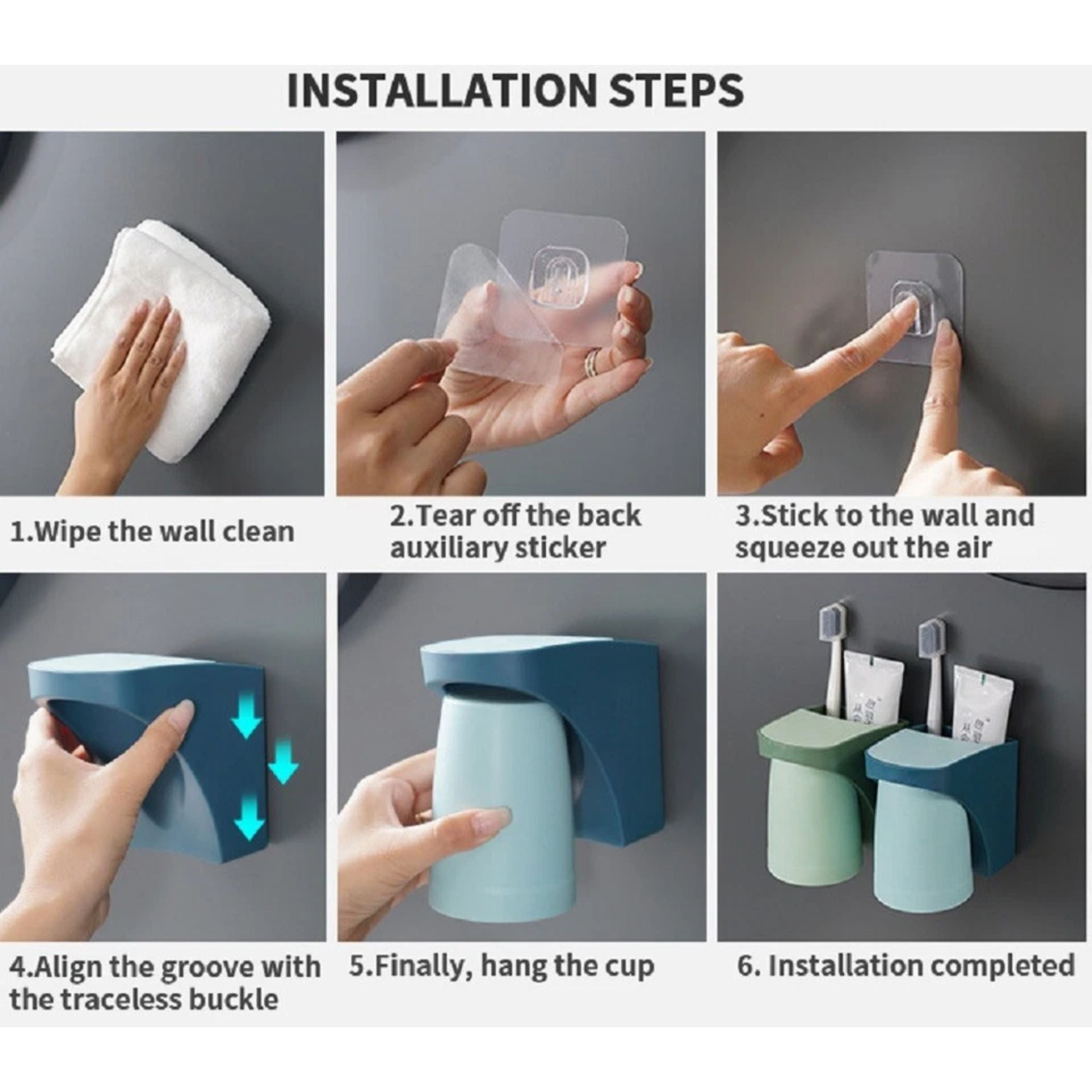 Kitcheniva Wall Mounted Toothbrush Holder & Magnetic Cup