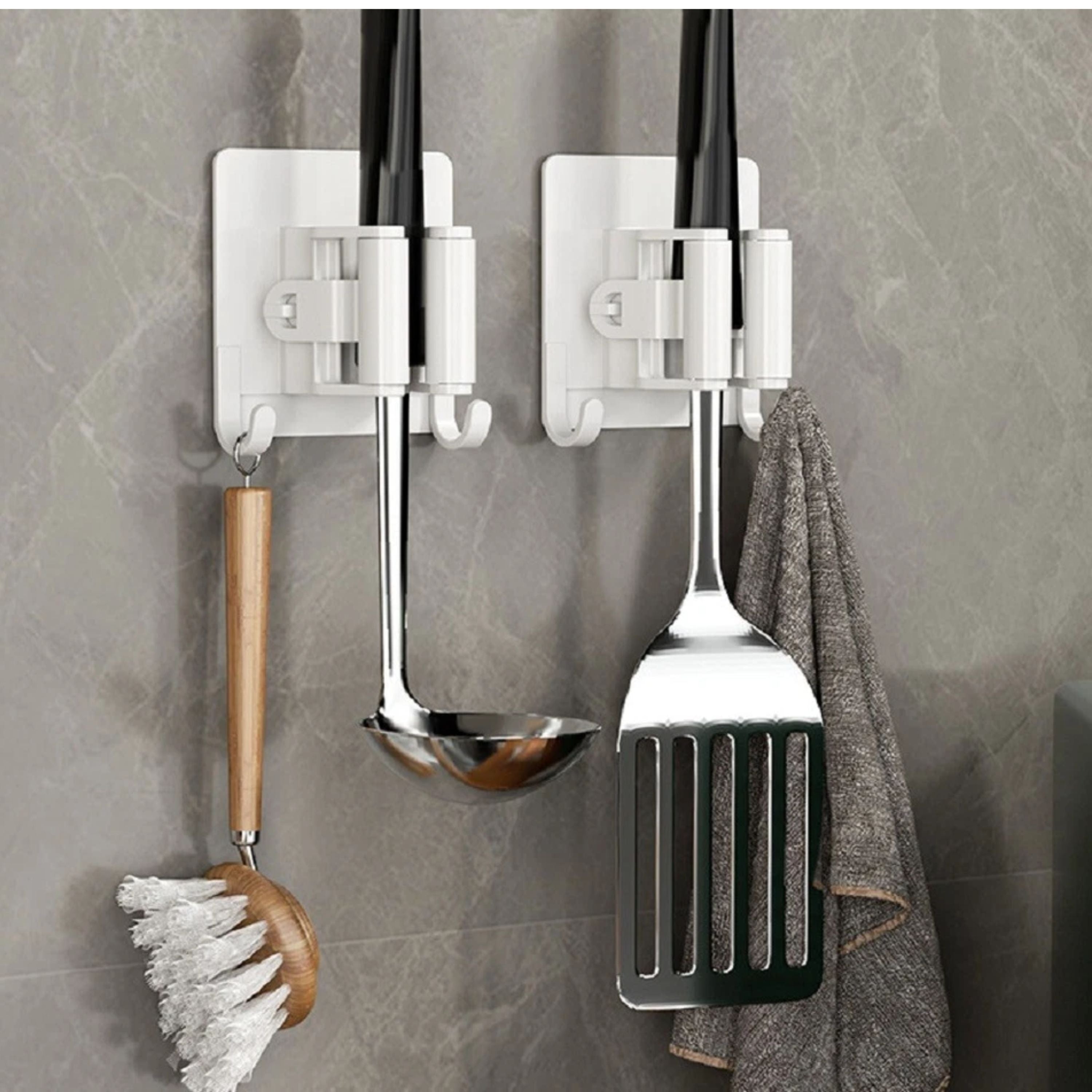 Kitcheniva Self Adhesive Broom Mop Holder Set With Hooks