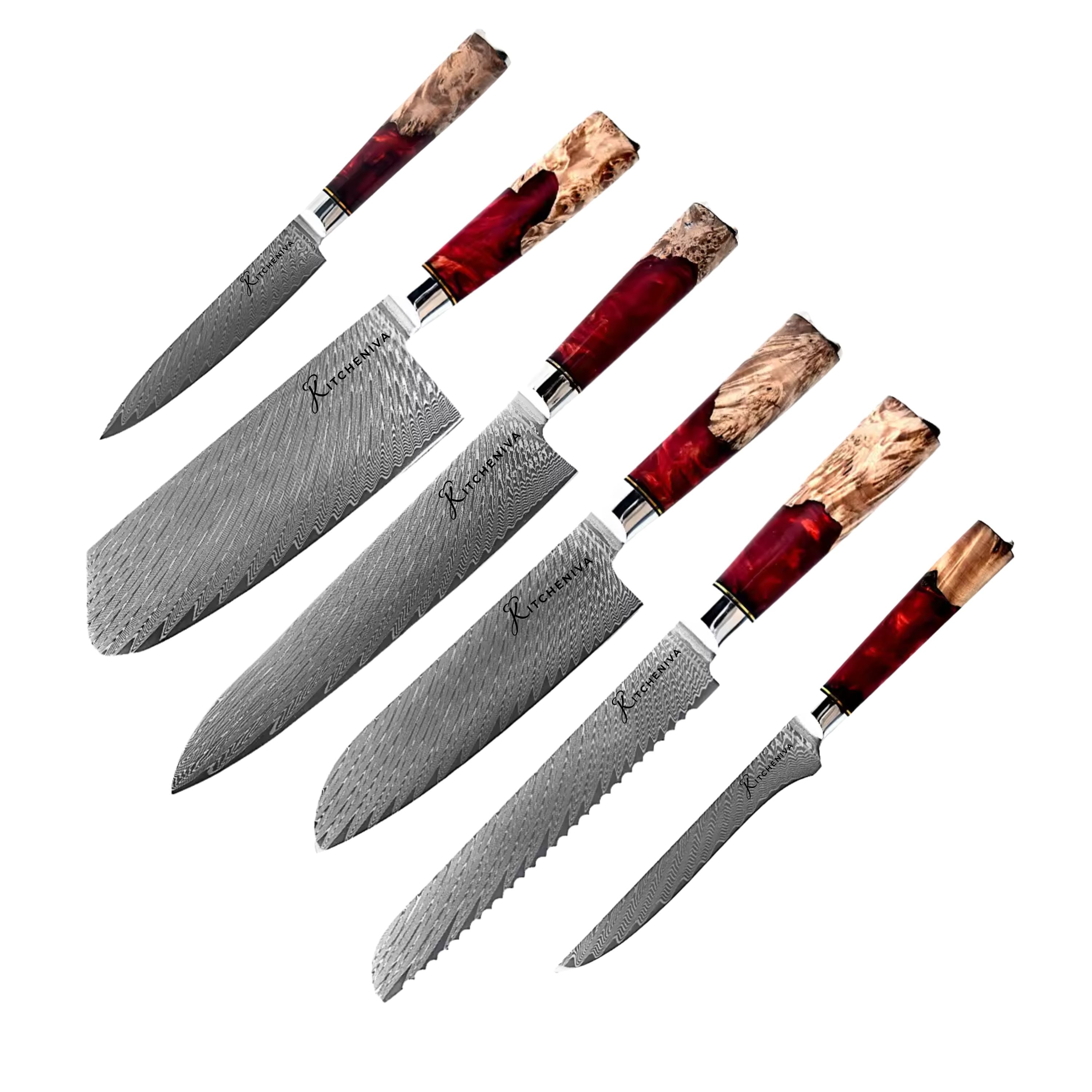 Kitcheniva 6-Piece VG10 Core 67 Layer Damascus Steel Japanese Style Knife Set with Wood Resin Handle