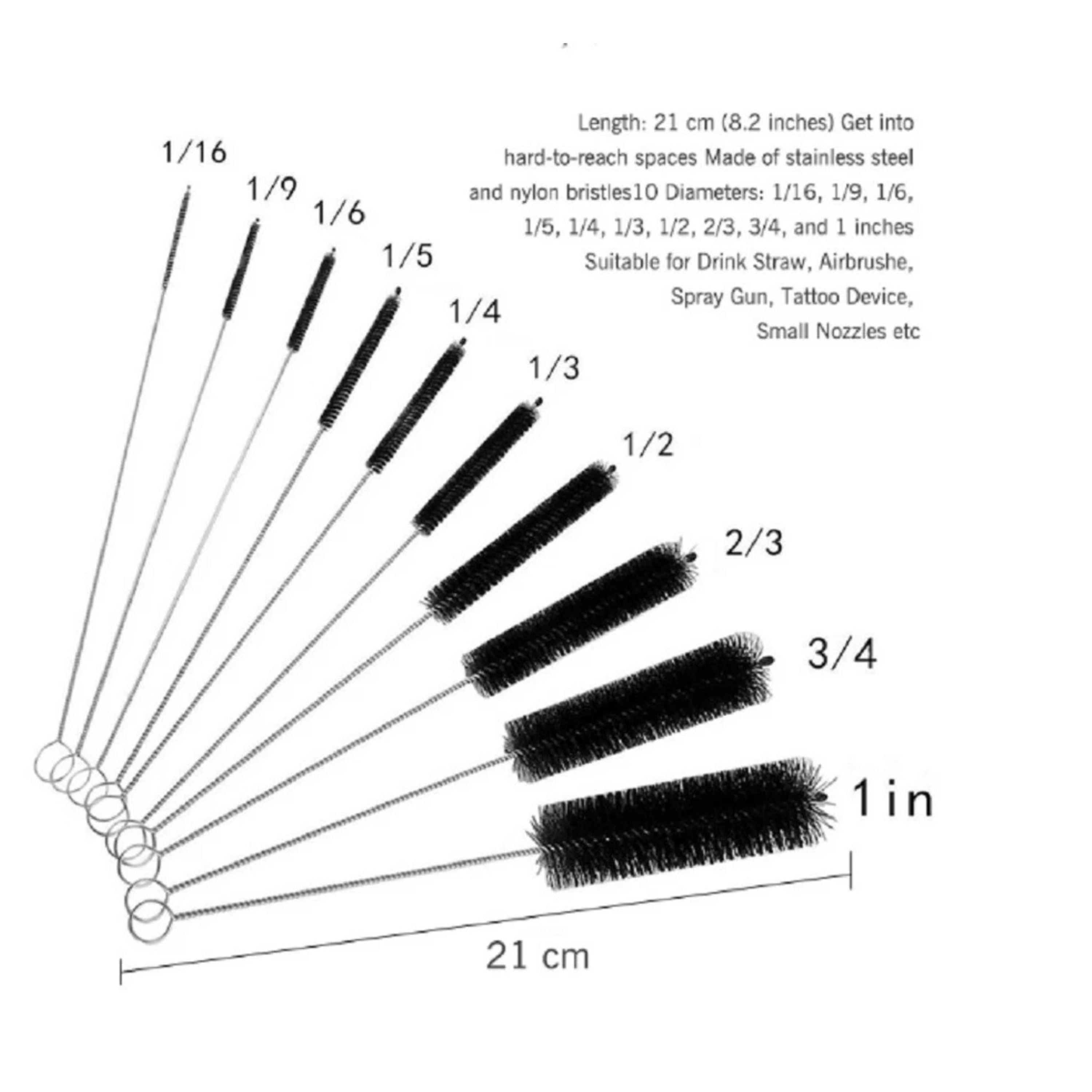 Kitcheniva Nylon Straw Cleaning Brush Set 10 Pcs