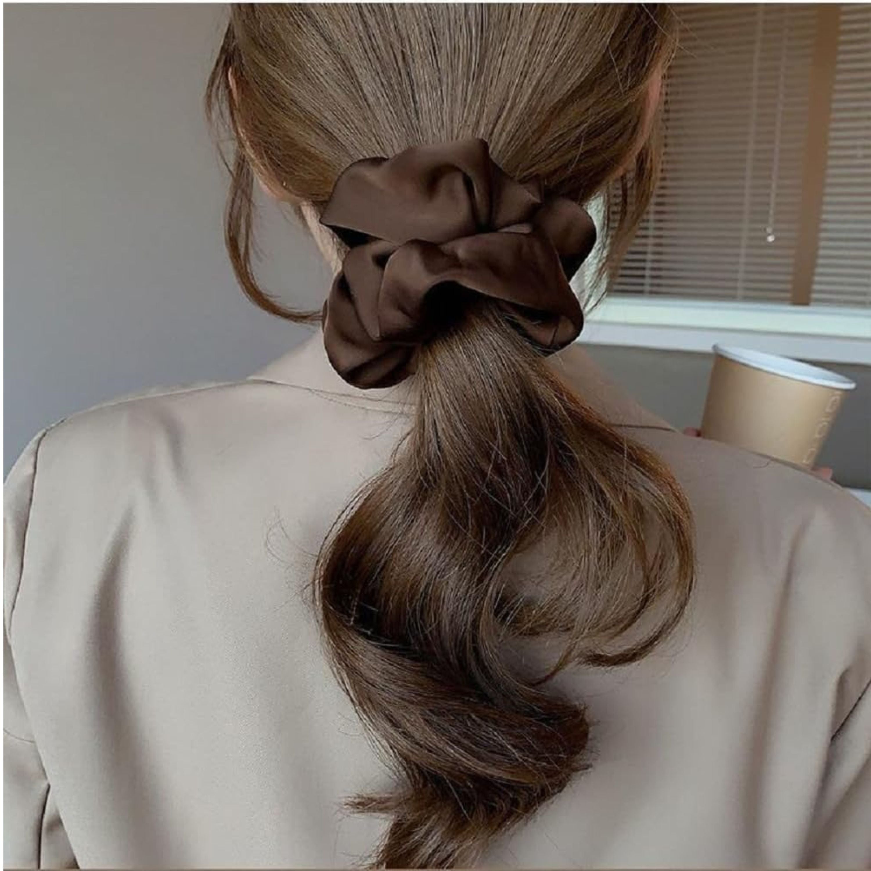 Kitcheniva Silky Satin Scrunchies 3 Pcs - White, Black, Light Brown