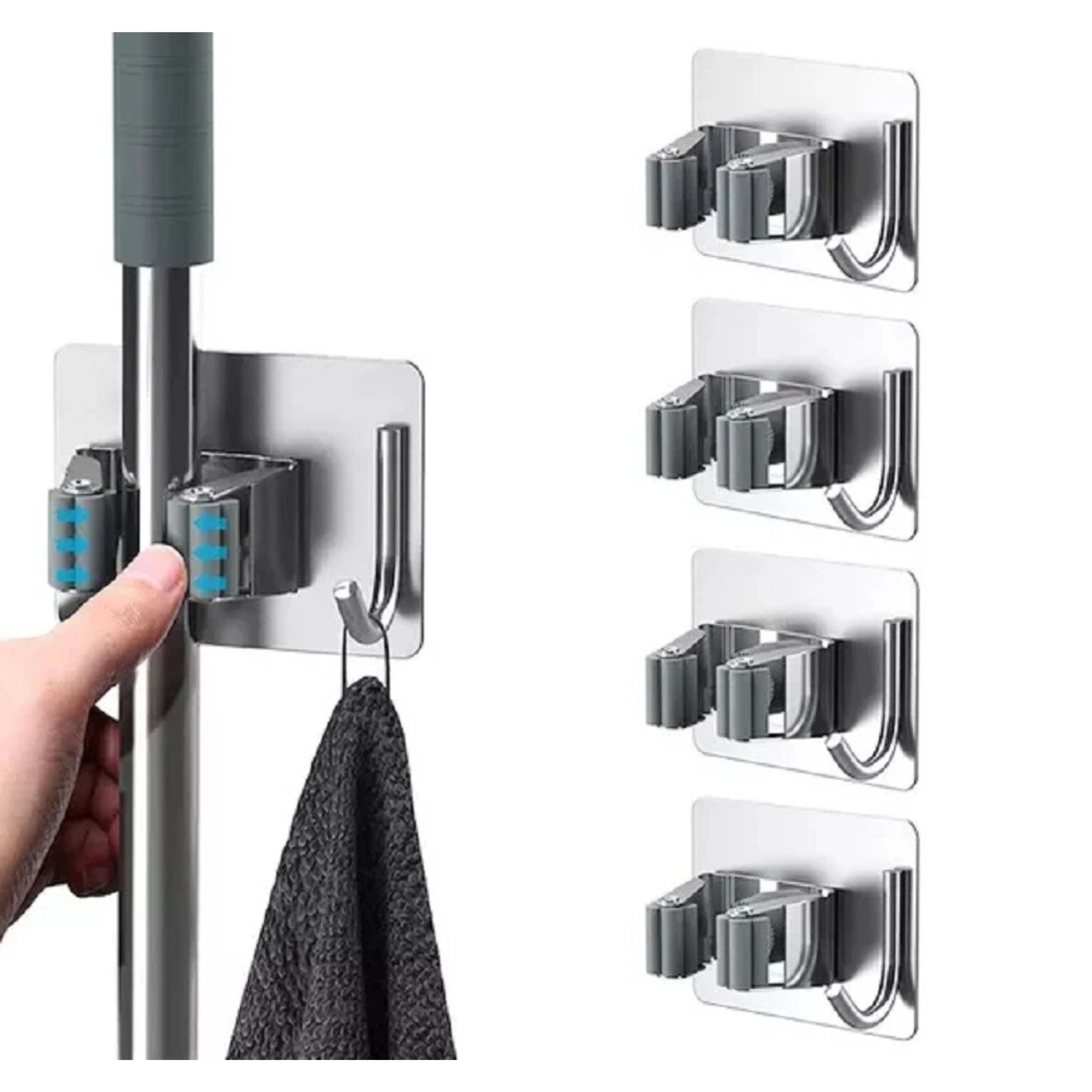 Kitcheniva Stainless Steel Mop & Broom Holder Set 4 Pcs