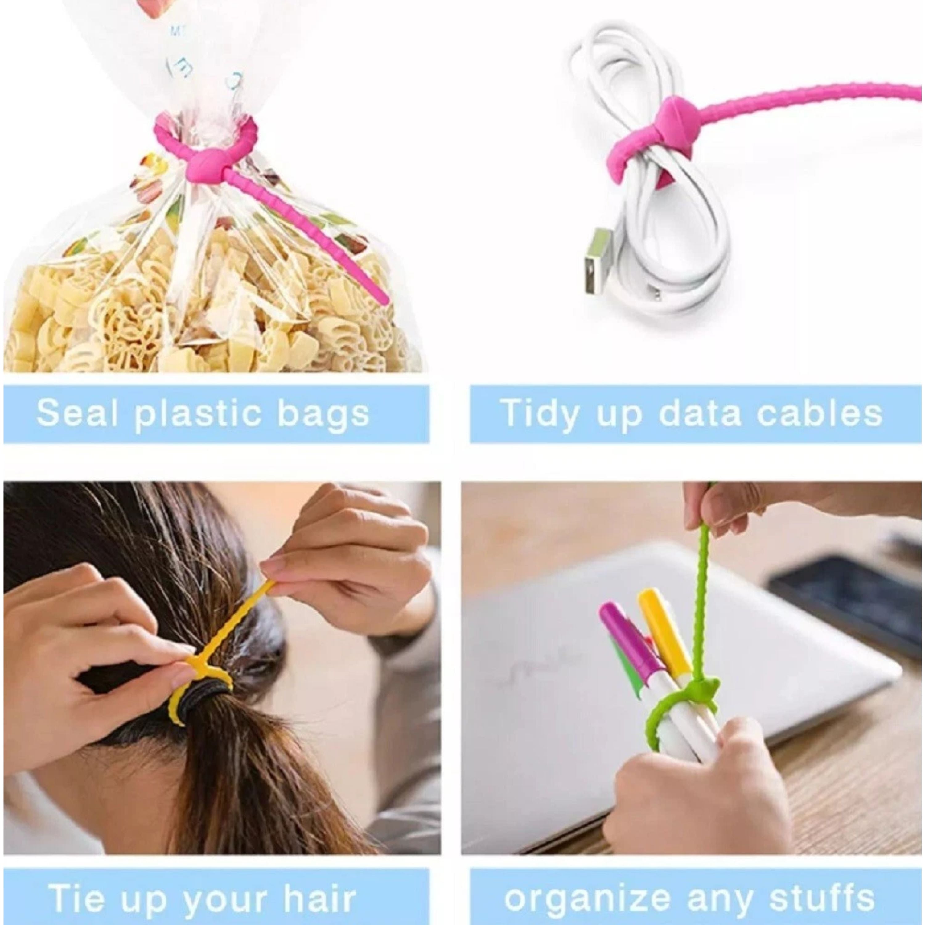 Kitcheniva Reusable Silicone Cable Ties Set 24 Pcs