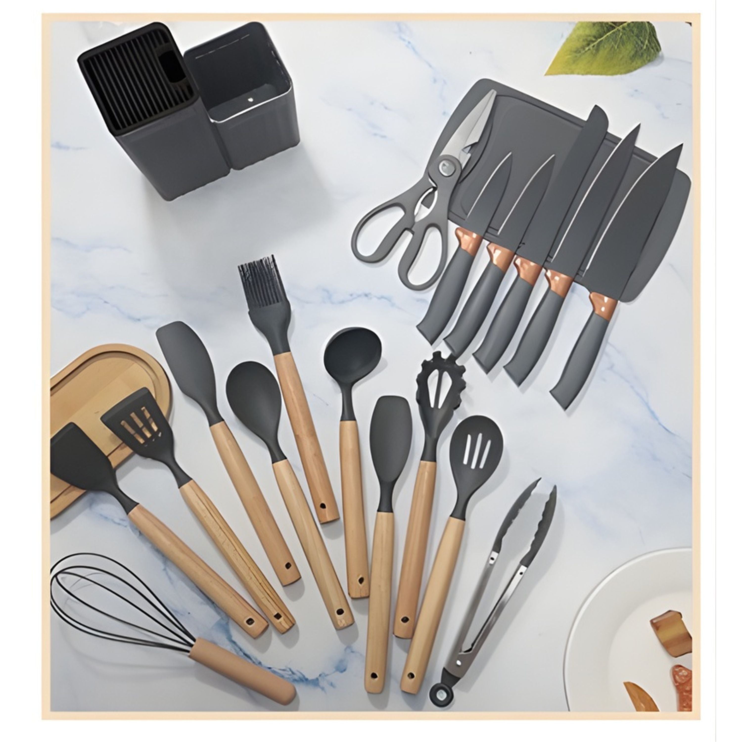 Kitcheniva Stainless Steel Knife Set with Food Grade Silicone Utensil Set, 18-Piece Set