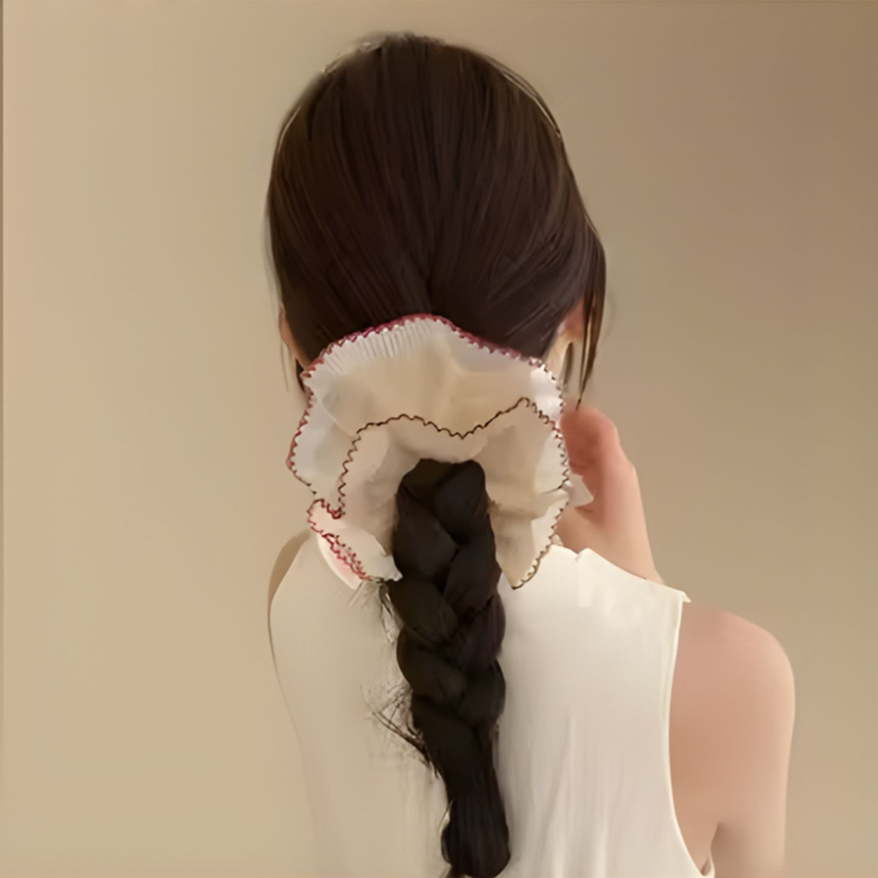 Kitcheniva Large Double-Layer Scrunchie 1 Pcs, Red Lace