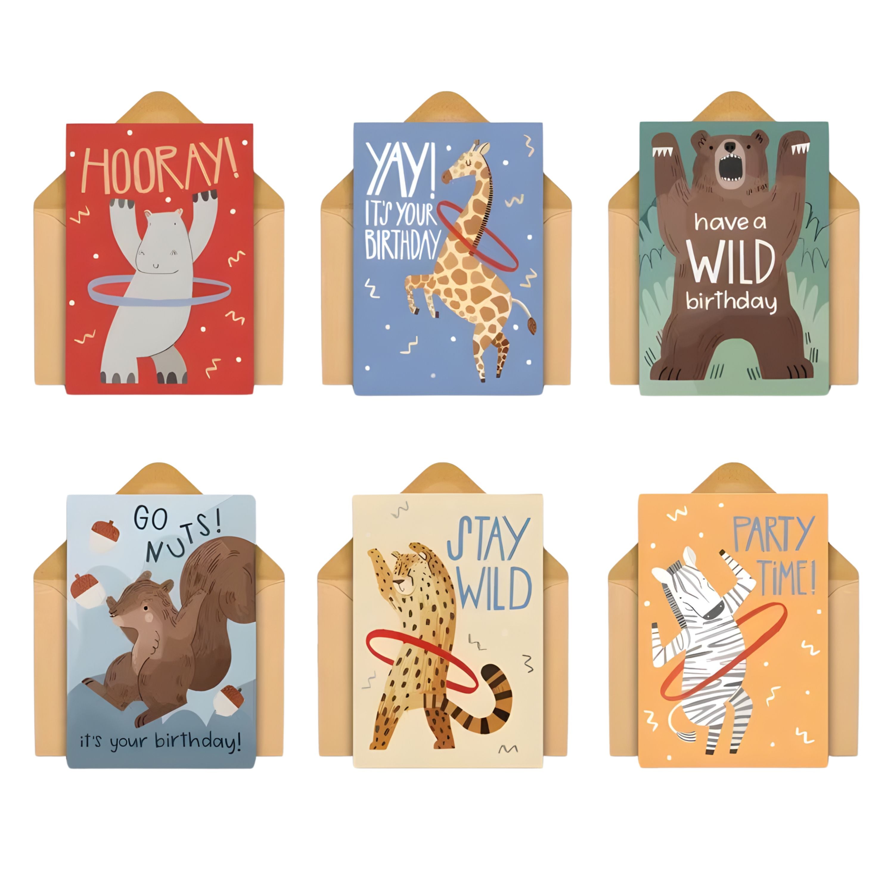 Kitcheniva Small 6 Pack Animal Design Birthday Cards with Envelopes, (3.5x5 In, Blank Inside)
