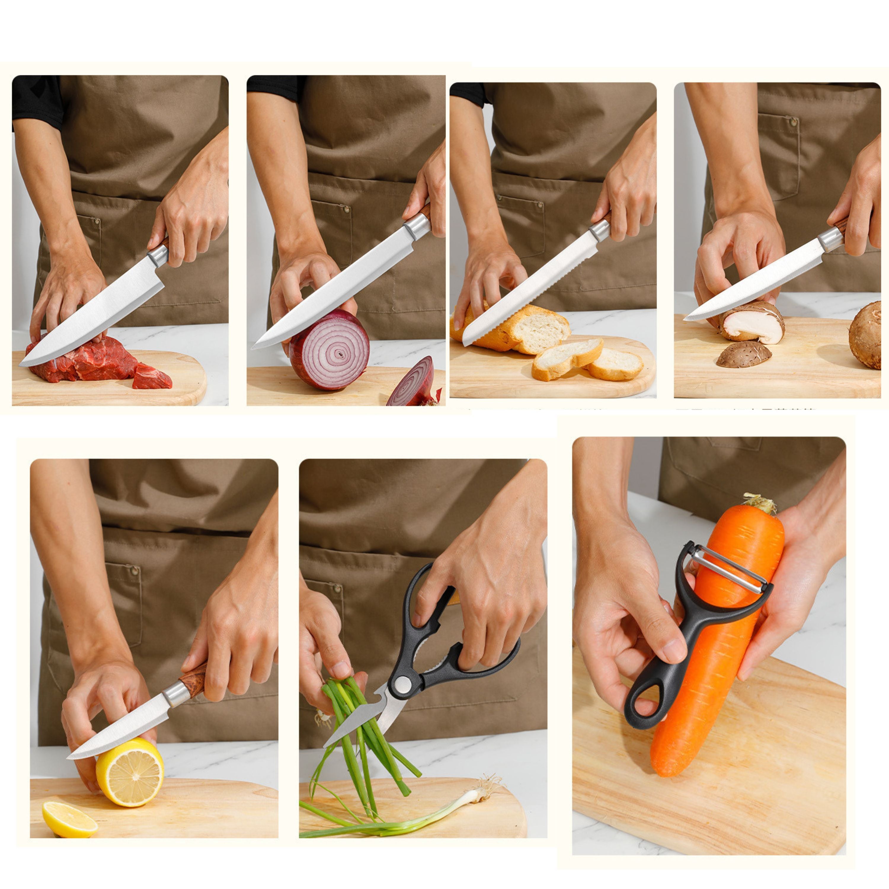 Kitcheniva 7-Piece Stainless Steel Knife Set with Wooden Handles