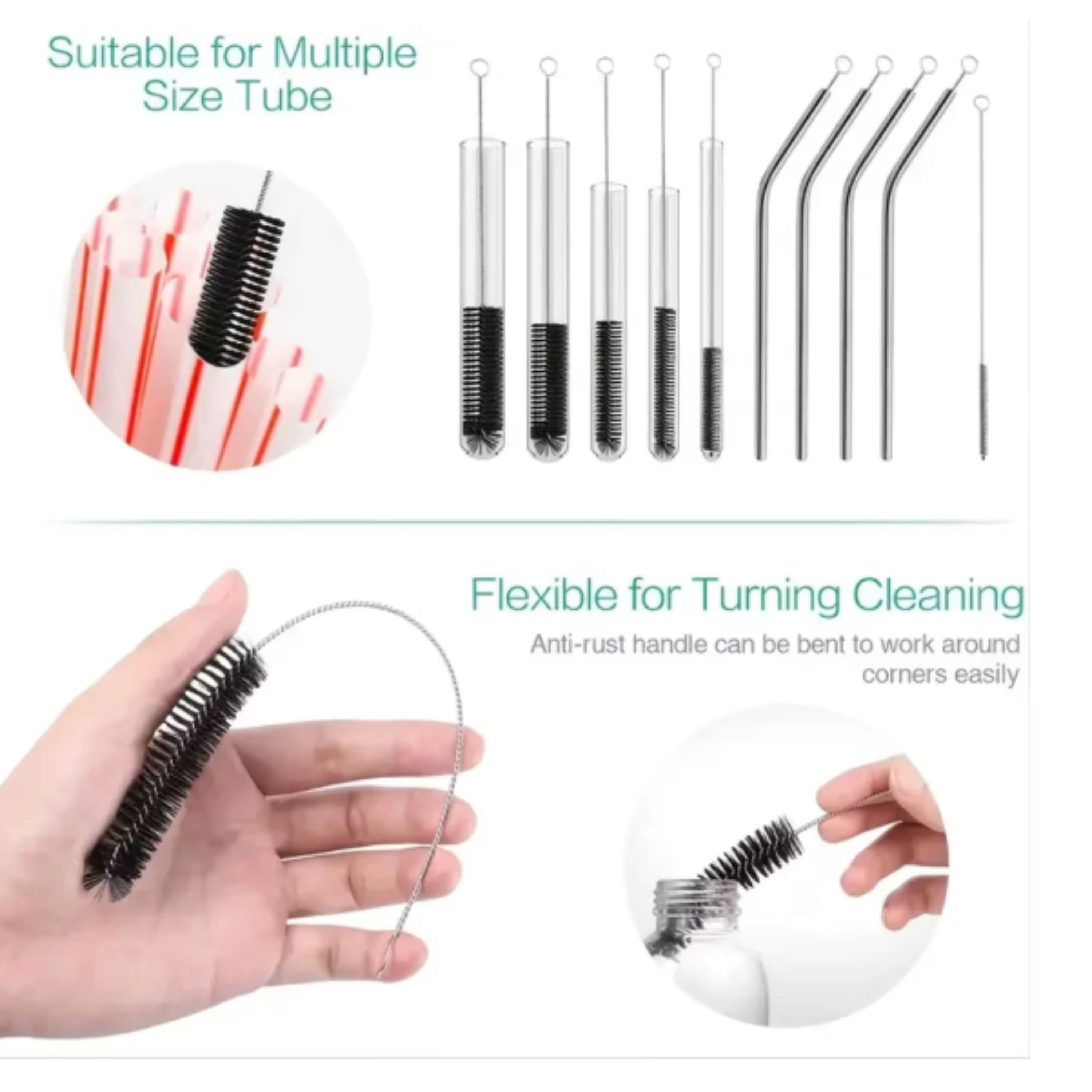 Transparent Nylon Straw Bottle Cleaning Brush Set 10 Pcs