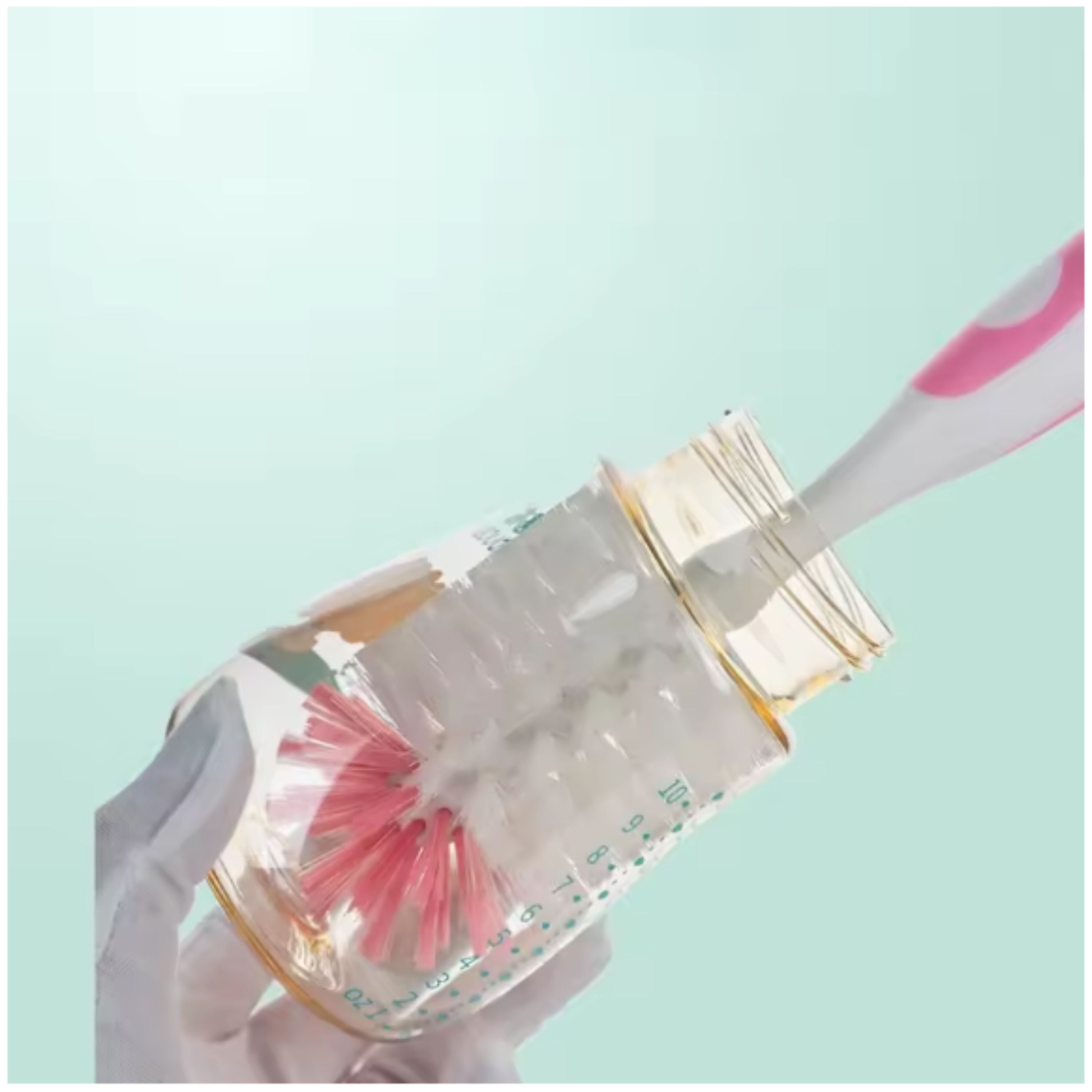 Kitcheniva Nylon Baby Bottle Cleaning Brush with Suction Cup Stand, Blue - Built-In Twist-Off Nipple & Teat Cleaner