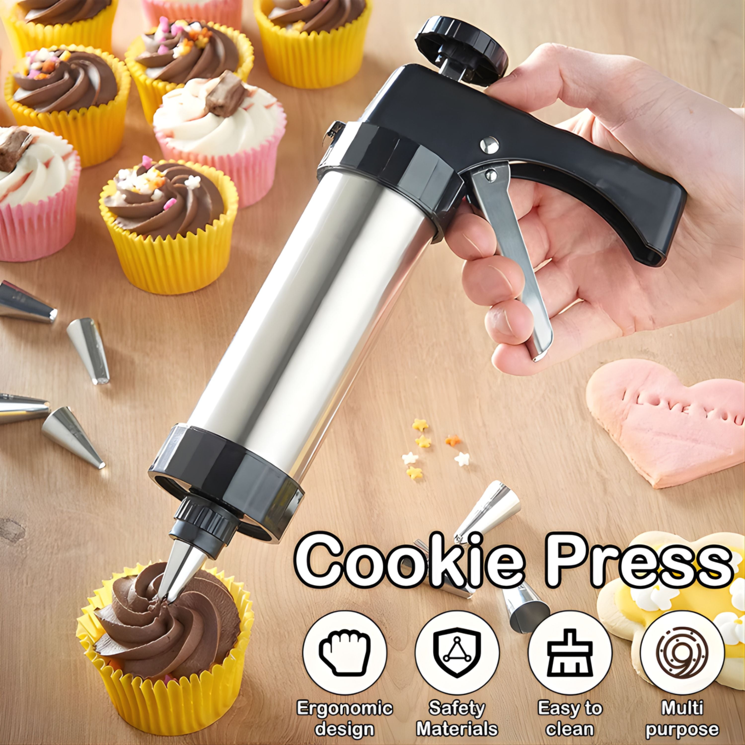 Kitcheniva Manual Spritz Cookie & Cake Decorating Press - Perfect for Making Mini Cookies, Decorating Cakes & Cupcakes