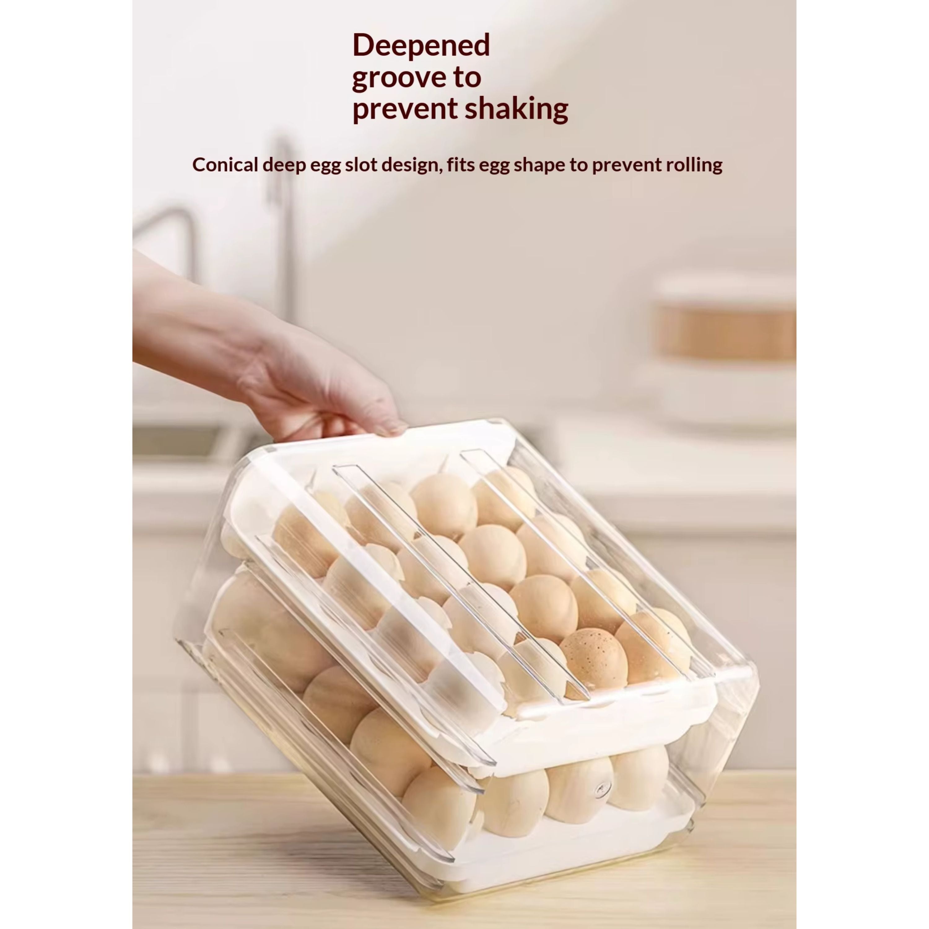 Kitcheniva Stackable Egg Holder Drawer for Refrigerator - Stores up to 32 Eggs