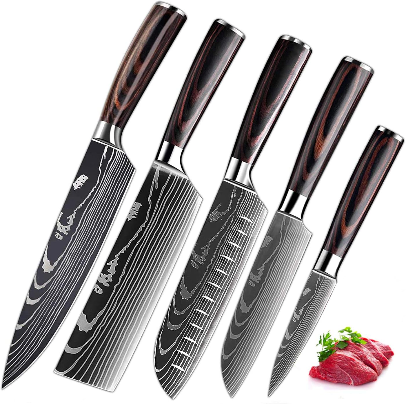 Kitcheniva 5-Pcs Stainless Steel Japanese Damascus Kitchen Knives Set