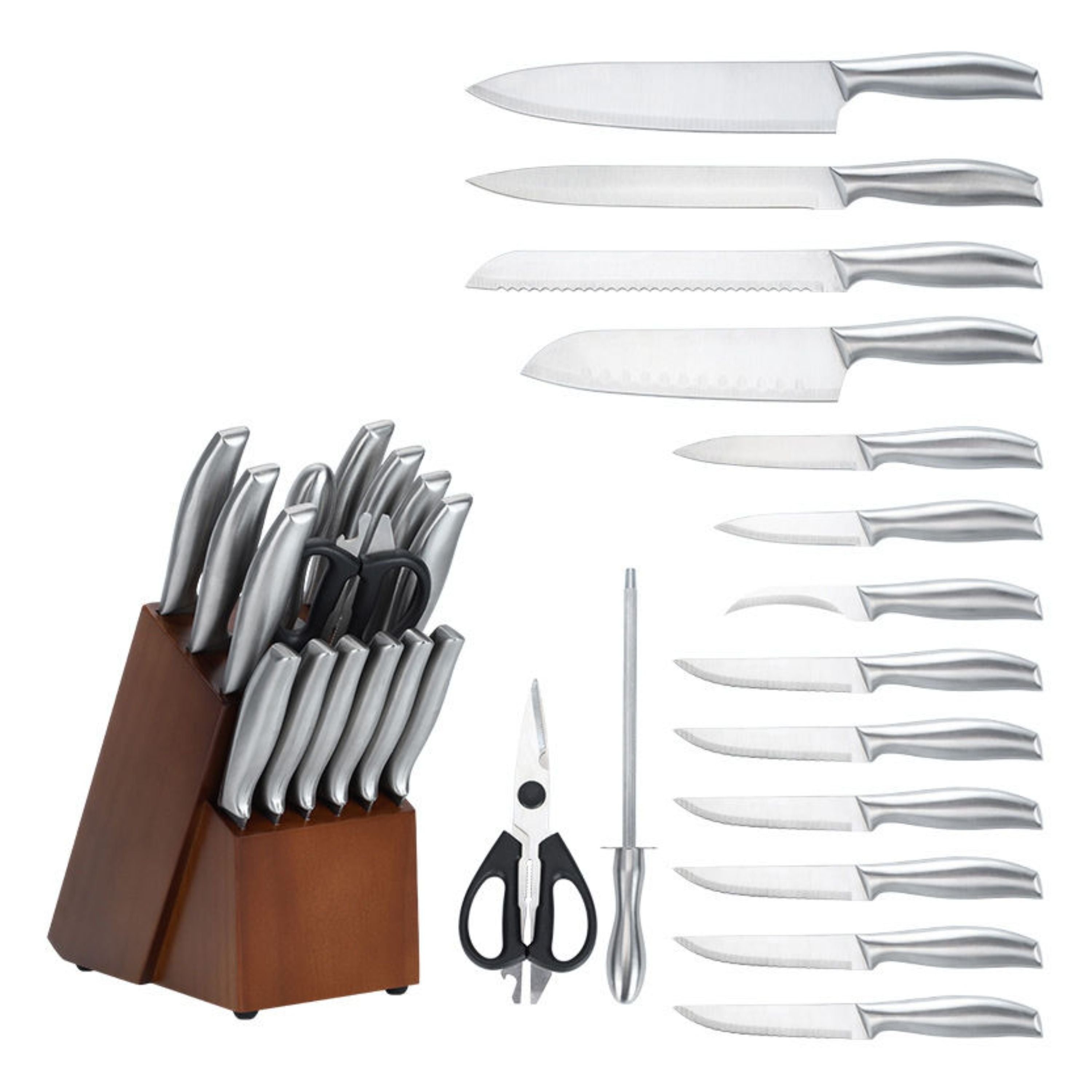 Kitcheniva 16-Piece Stainless Steel Knife Set with Wood Block and Hollow Handle