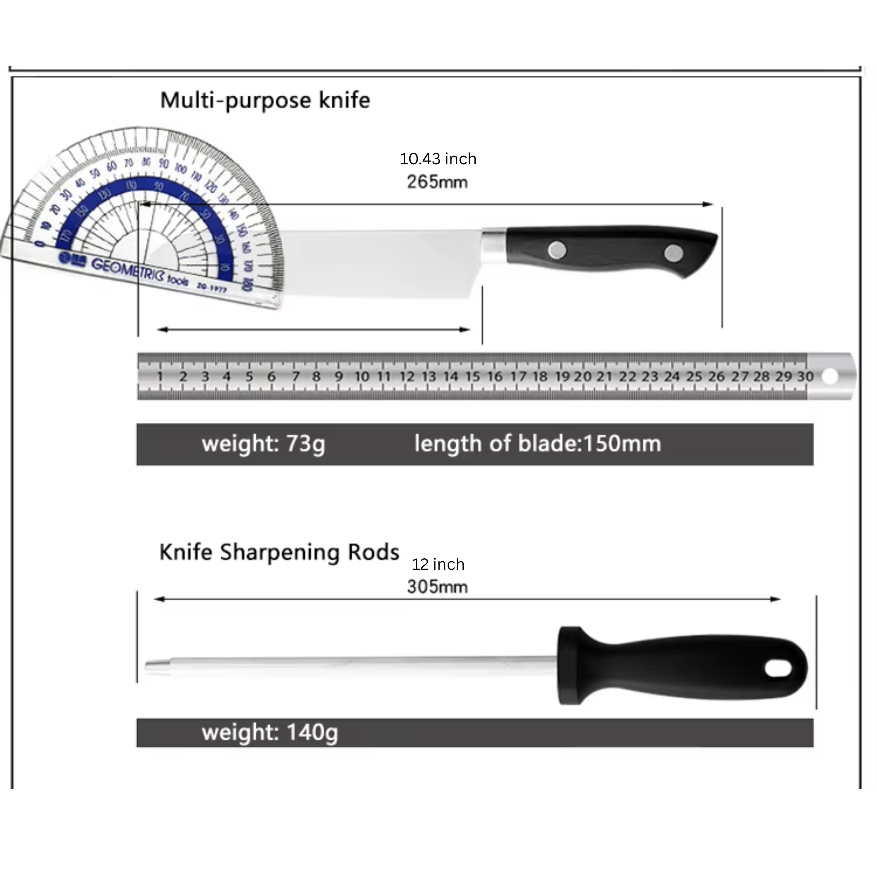 Kitcheniva 7-Piece Stainless Steel Knife Set with Plastic Block and Handle